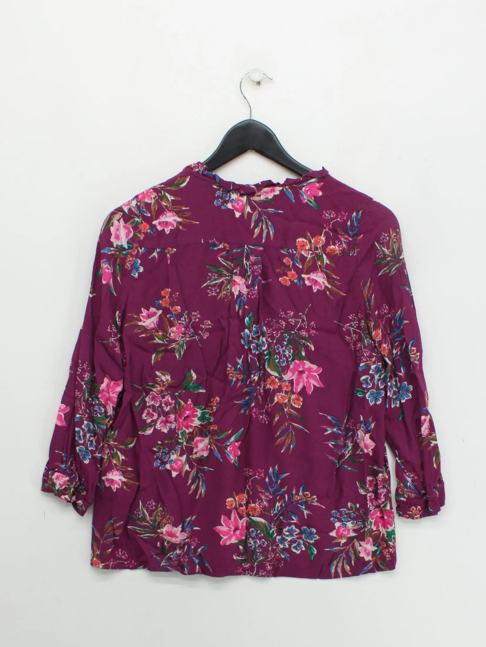 Joules Women's Blouse UK 6 Purple Floral 100% Viscose 3/4 Sleeve Collared Basic - Image 2