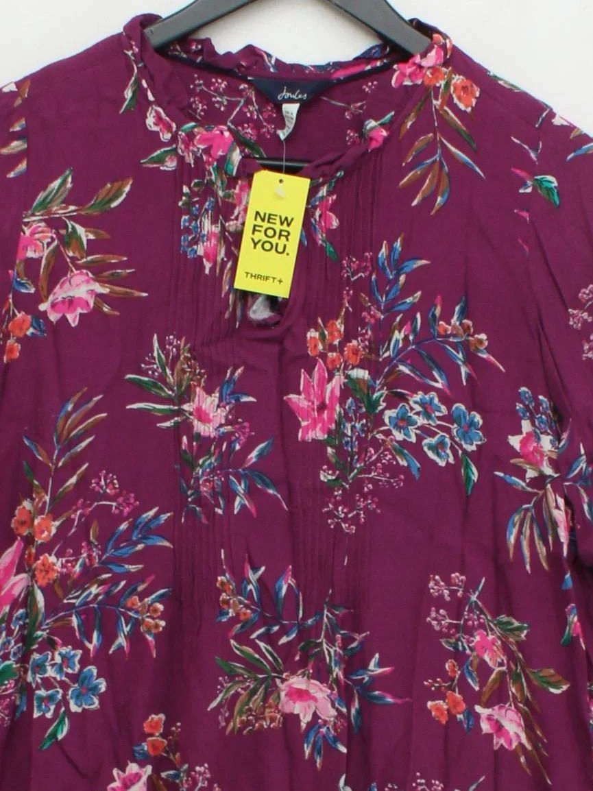Joules Women's Blouse UK 6 Purple Floral 100% Viscose 3/4 Sleeve Collared Basic - Image 3