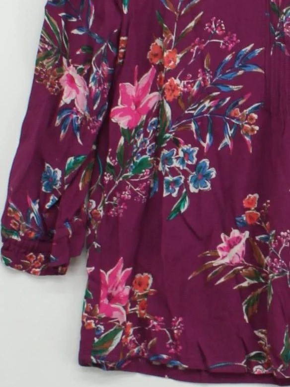 Joules Women's Blouse UK 6 Purple Floral 100% Viscose 3/4 Sleeve Collared Basic - Image 4