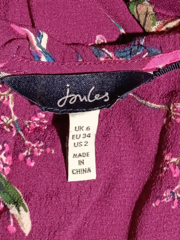 Joules Women's Blouse UK 6 Purple Floral 100% Viscose 3/4 Sleeve Collared Basic - Image 5