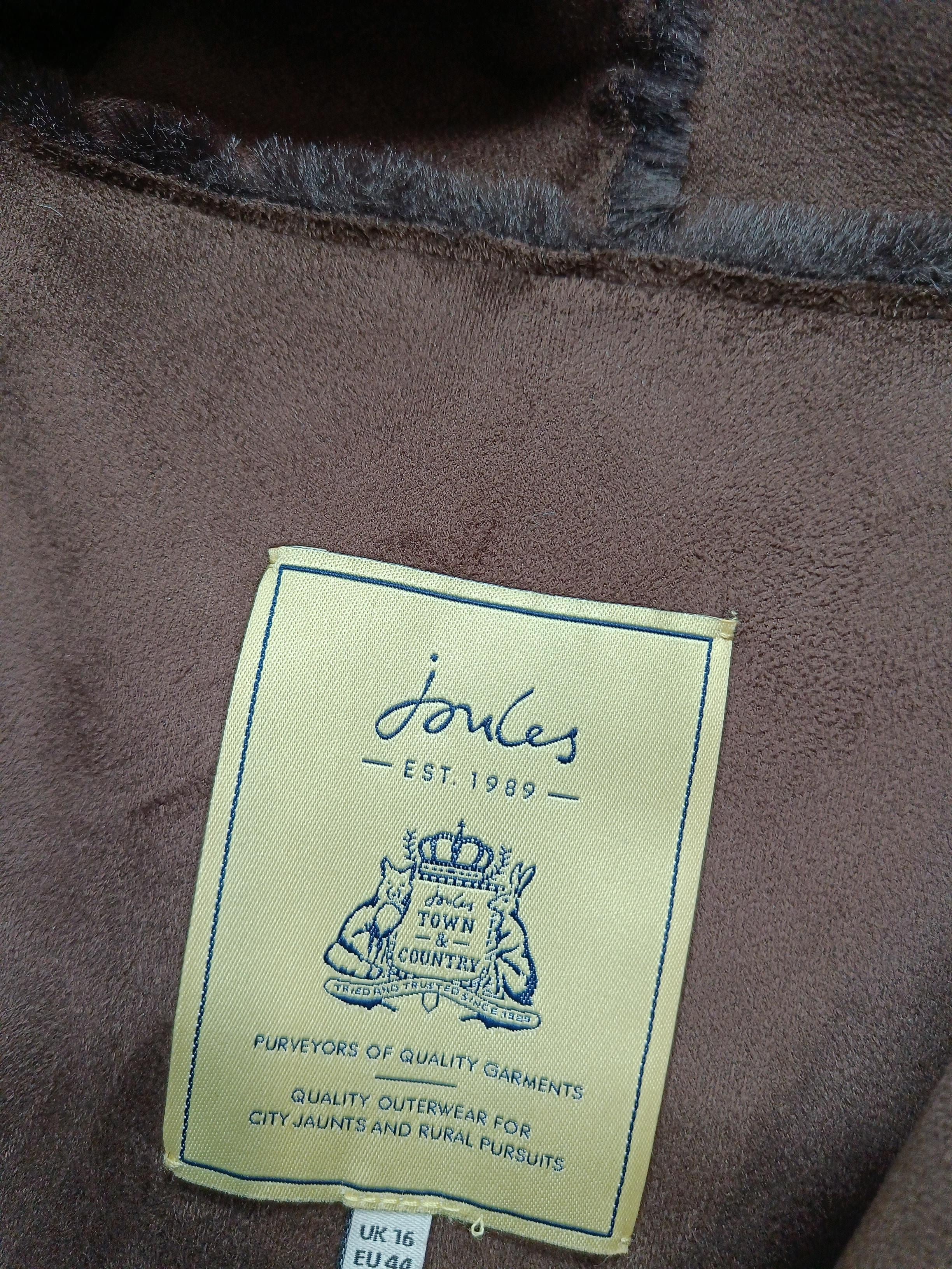 Joules Women's Coat UK 16 Brown Polyester with Faux Fur Overcoat - Image 5