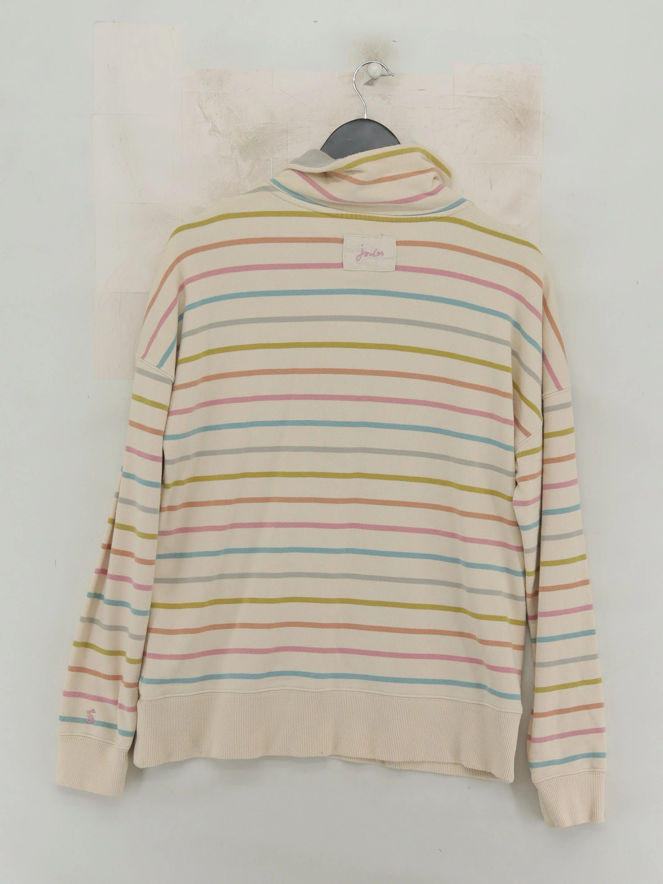 Joules Women's Hoodie L Cream Striped 100% Cotton Pullover - Image 2