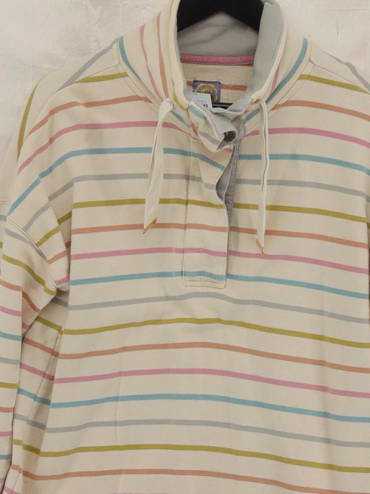 Joules Women's Hoodie L Cream Striped 100% Cotton Pullover - Image 3