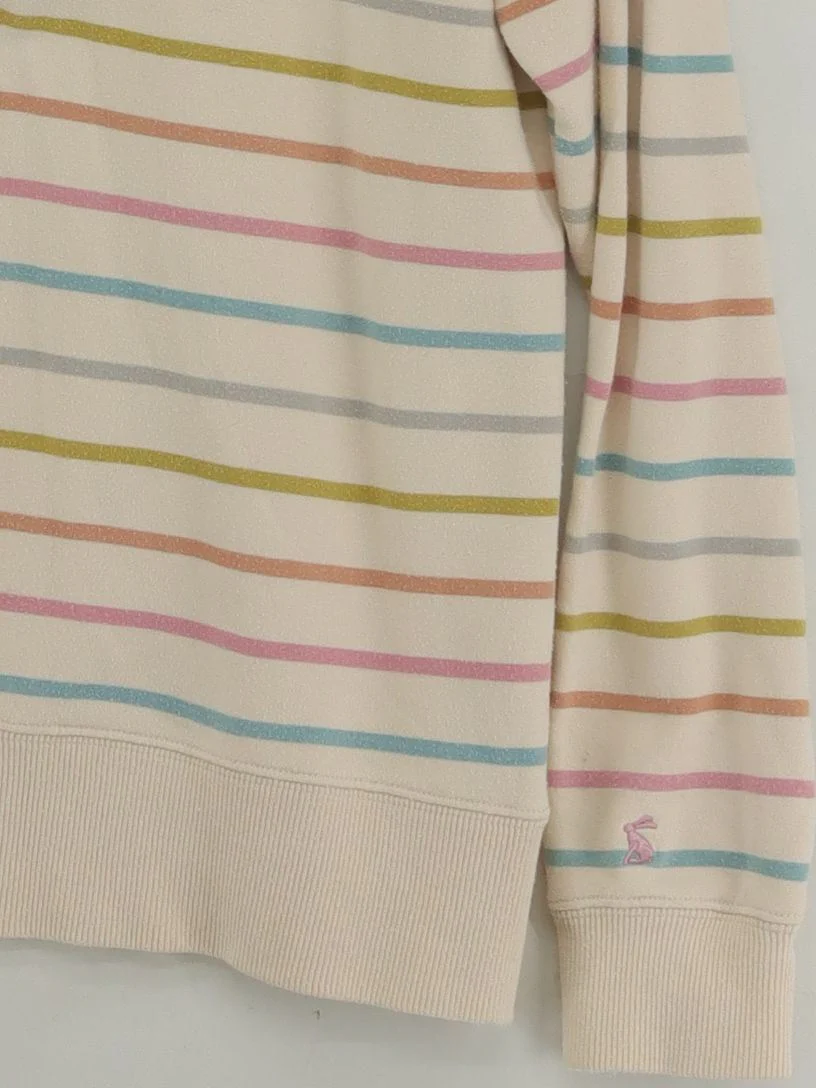 Joules Women's Hoodie L Cream Striped 100% Cotton Pullover - Image 4