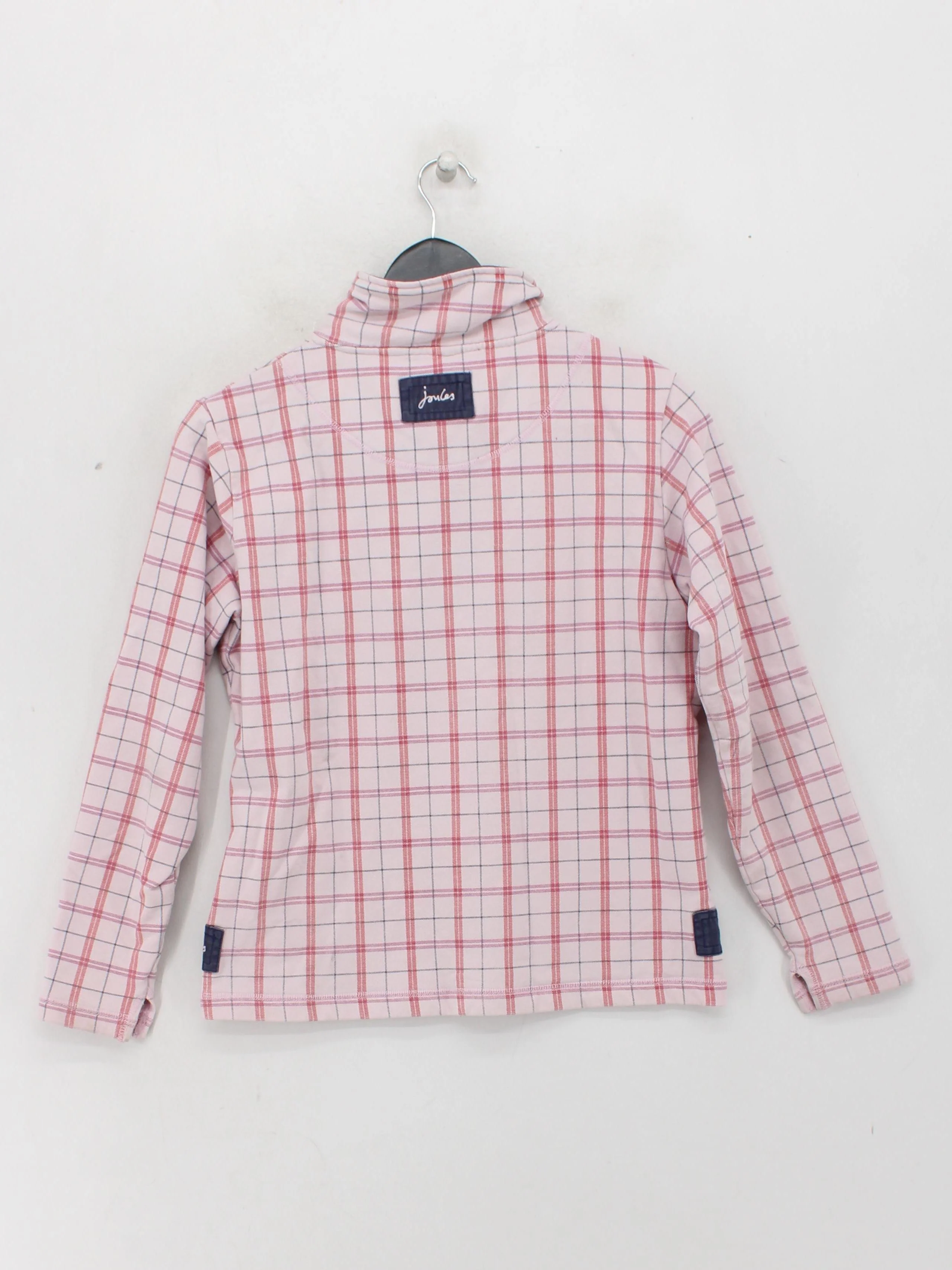 Joules Women's Jumper S Pink Checkered Cotton with Elastane High Neck Pullover - Image 2