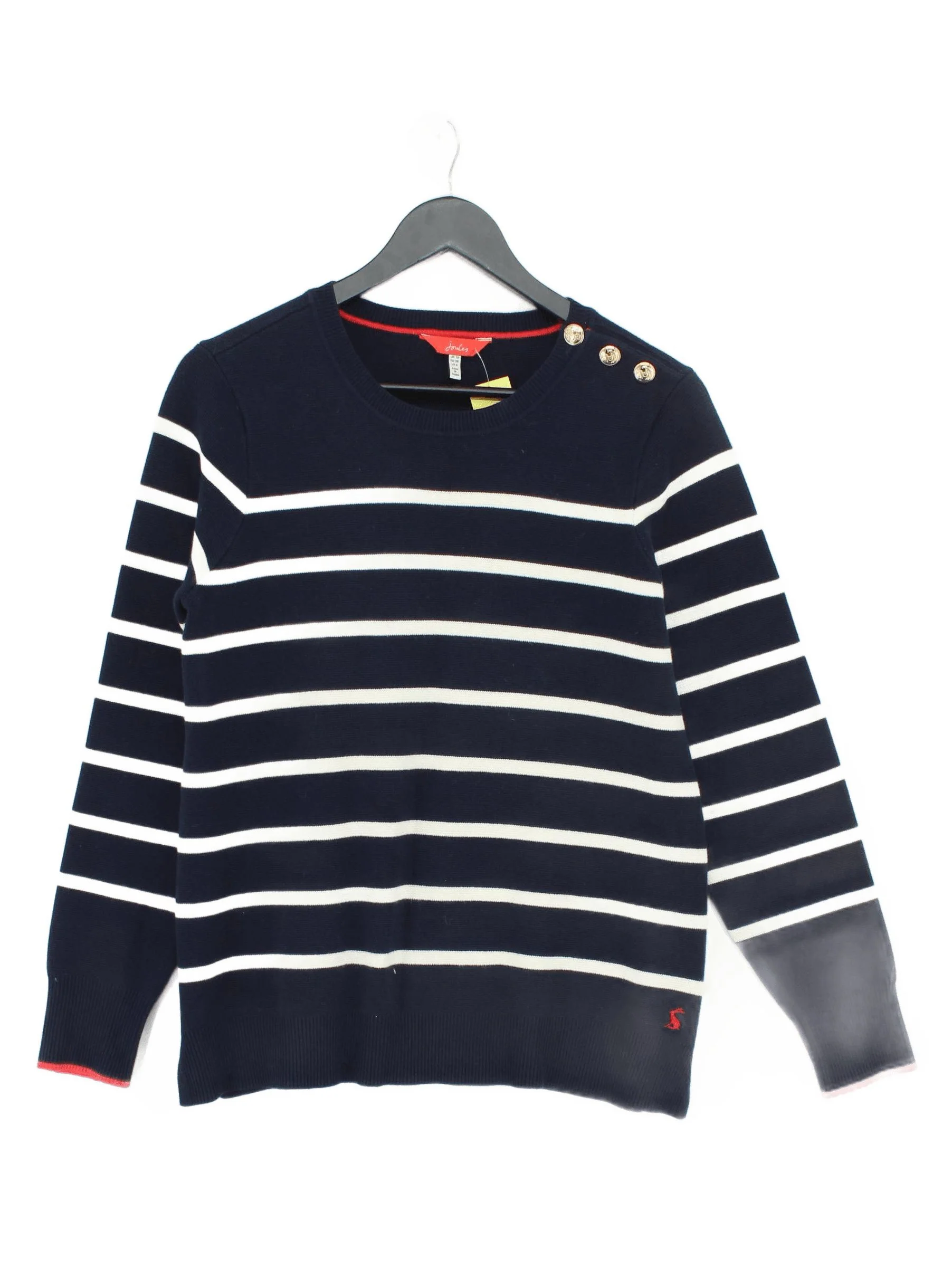 Joules Women's Jumper UK 10 Blue Striped 100% Cotton Round Neck Pullover