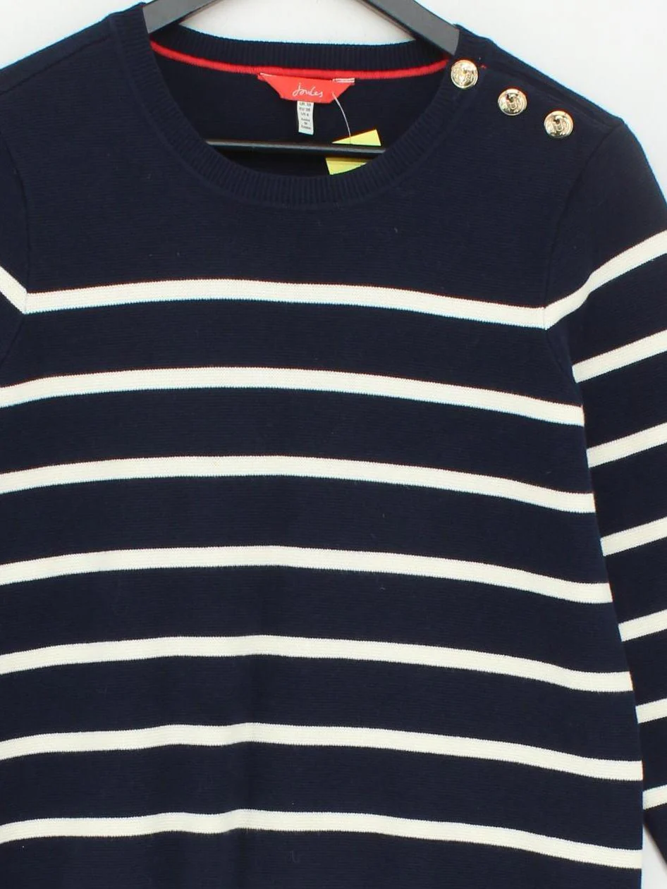 Joules Women's Jumper UK 10 Blue Striped 100% Cotton Round Neck Pullover - Image 3