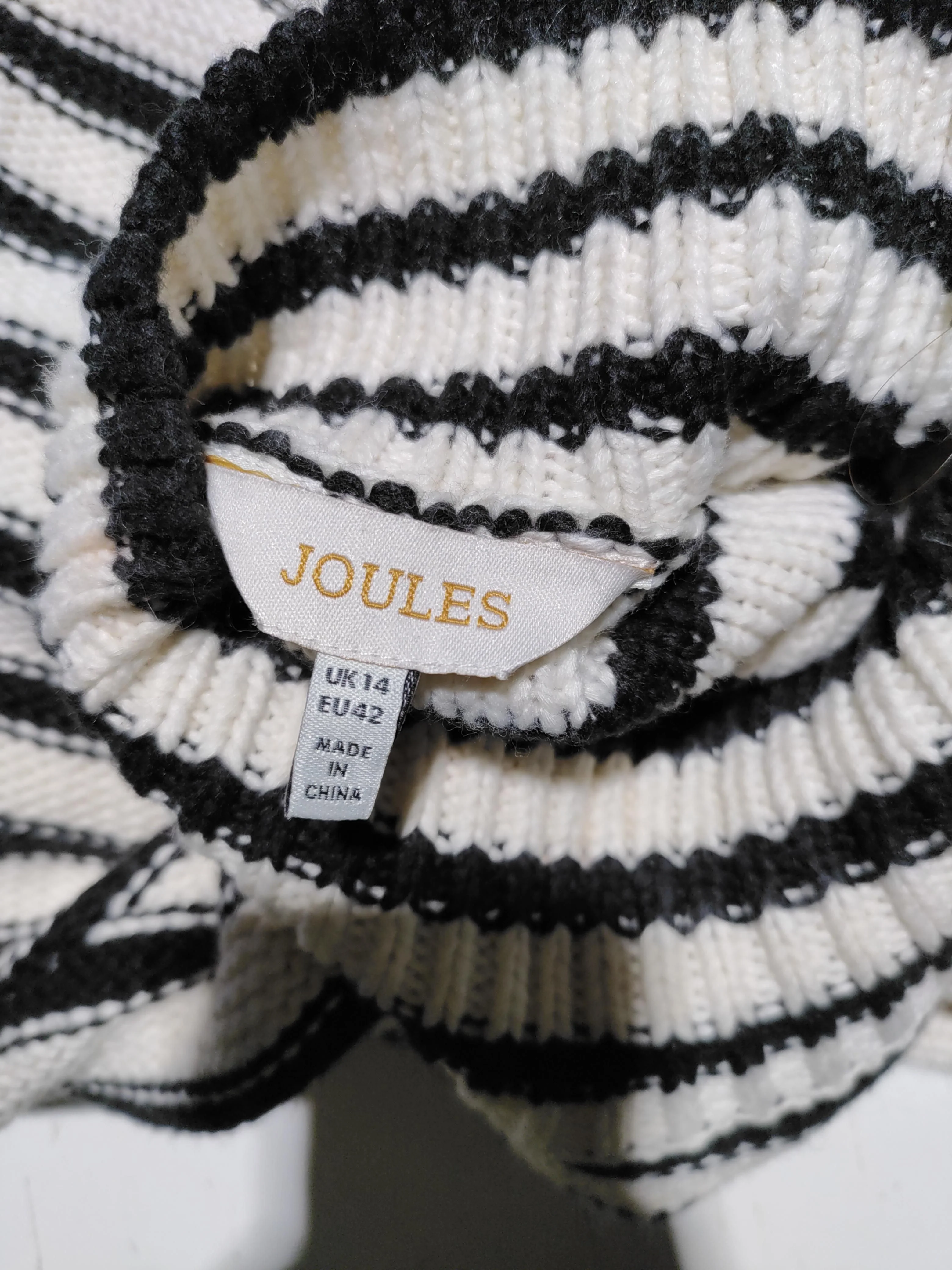 Joules Women's Jumper UK 14 Multi Striped Cotton with Acrylic High Neck Pullover - Image 5