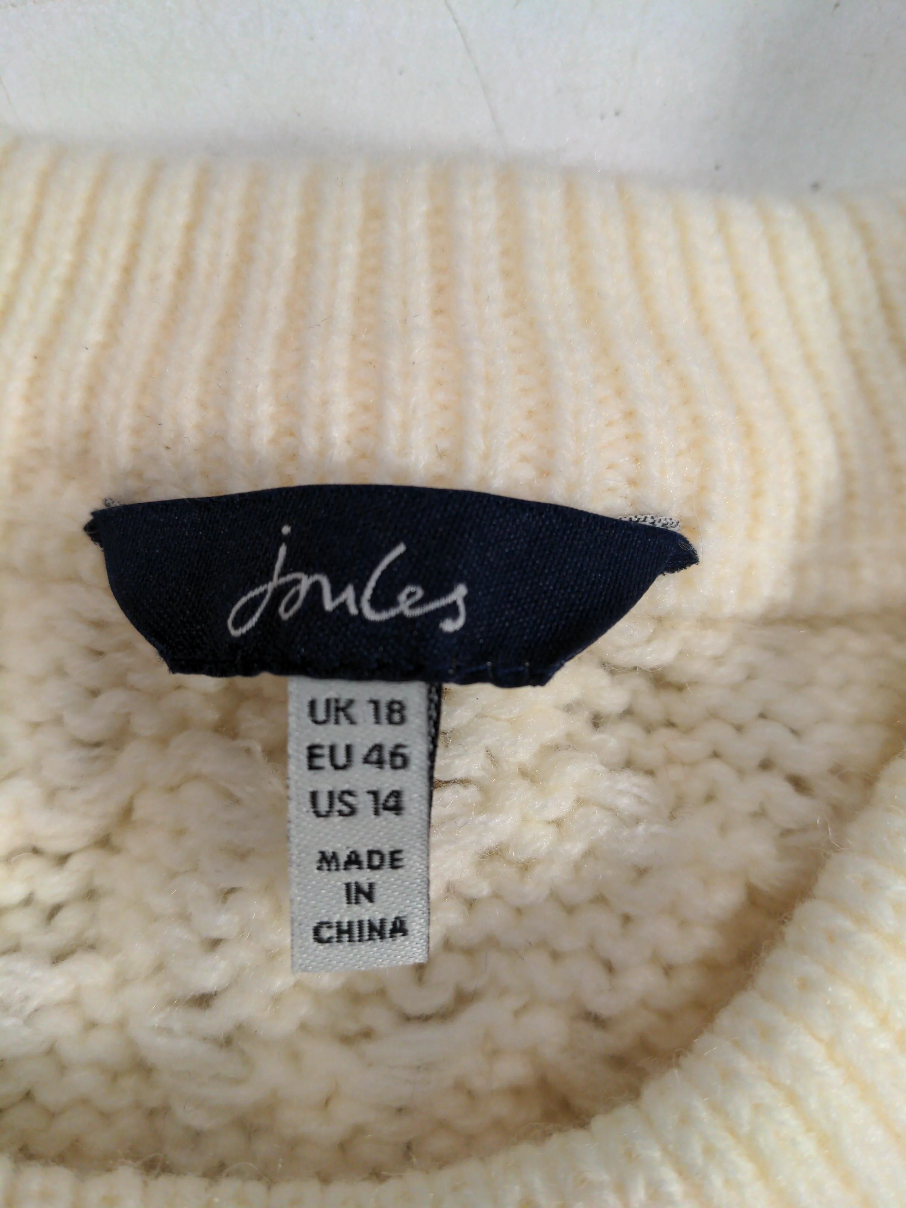 Joules Women's Jumper UK 18 Cream Acrylic with Wool Crew Neck Pullover - Image 5