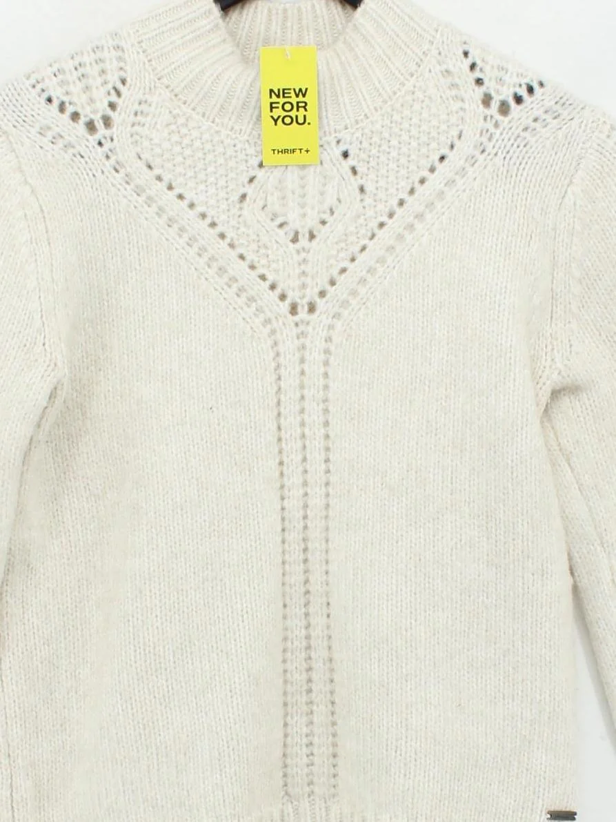 Joules Women's Jumper UK 8 Cream Acrylic with Polyester, Wool Mock Neck Pullover - Image 3