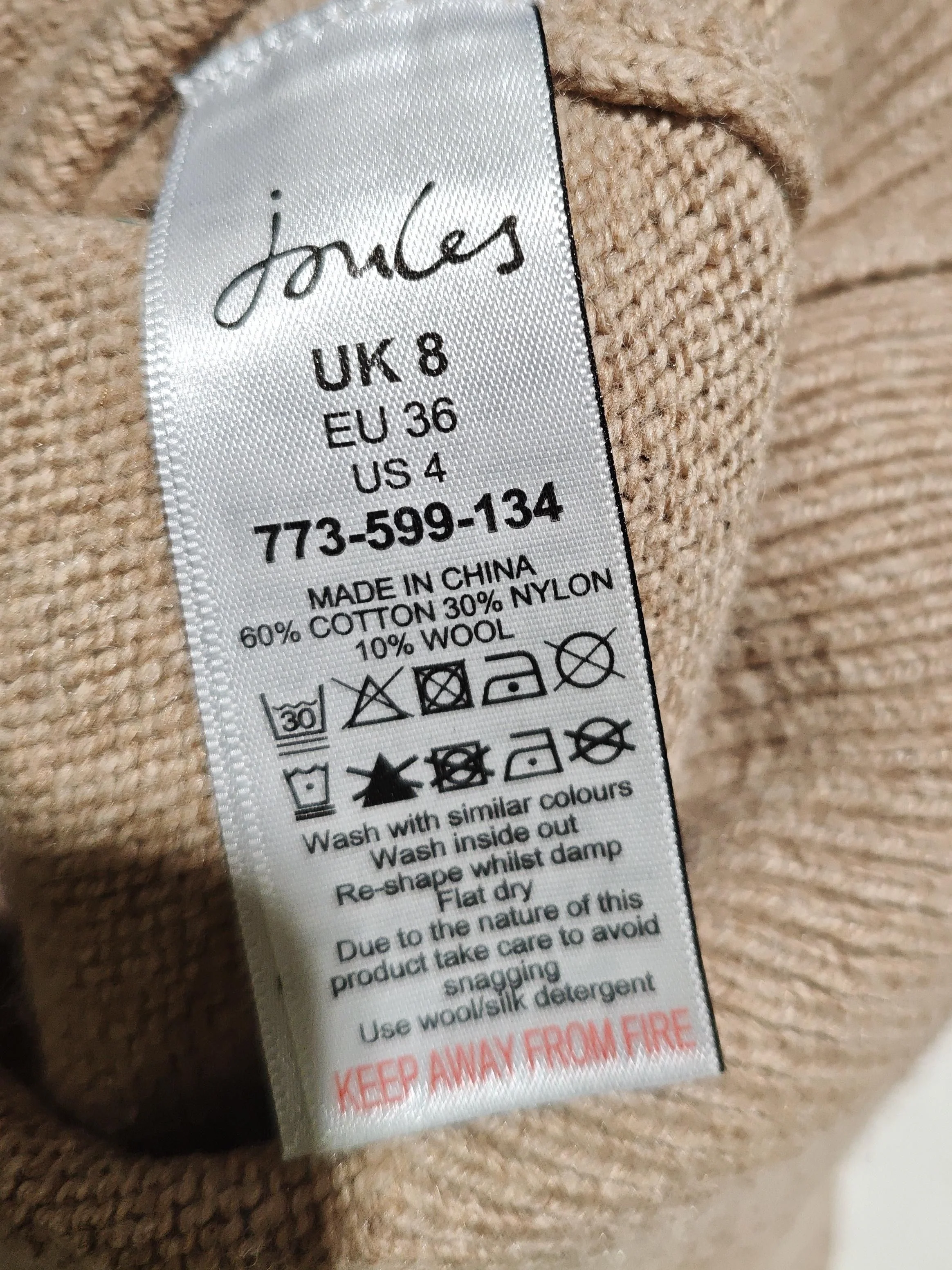 Joules Women's Jumper UK 8 Tan Cotton with Nylon, Wool Mock Neck Pullover - Image 6
