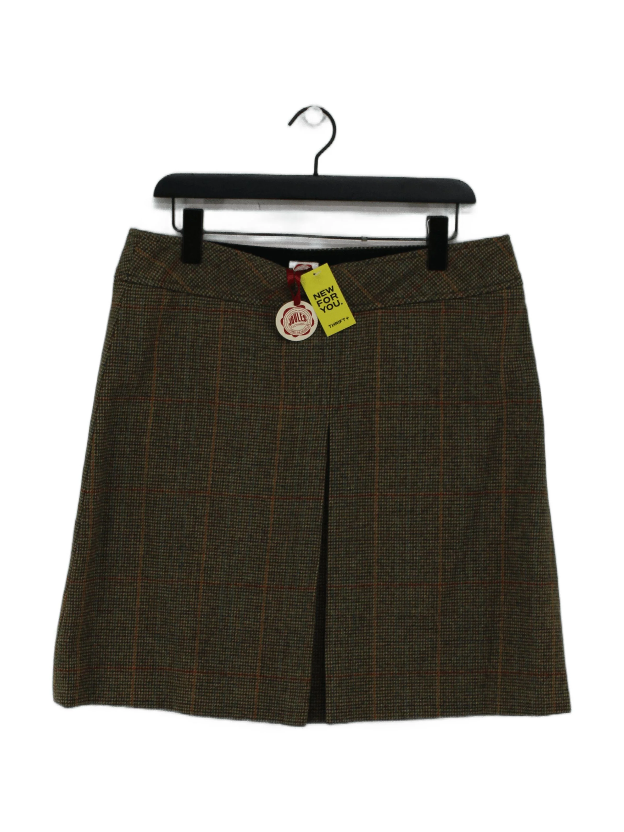 Joules Women's Mini Skirt UK 14 Green Checkered Wool with Polyester Short Mini