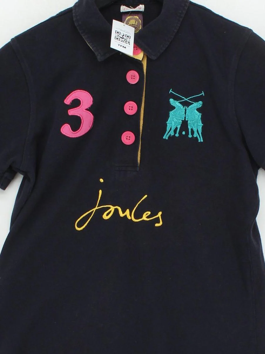 Joules Women's Polo M Blue 100% Cotton Short Sleeve Collared Basic - Image 3