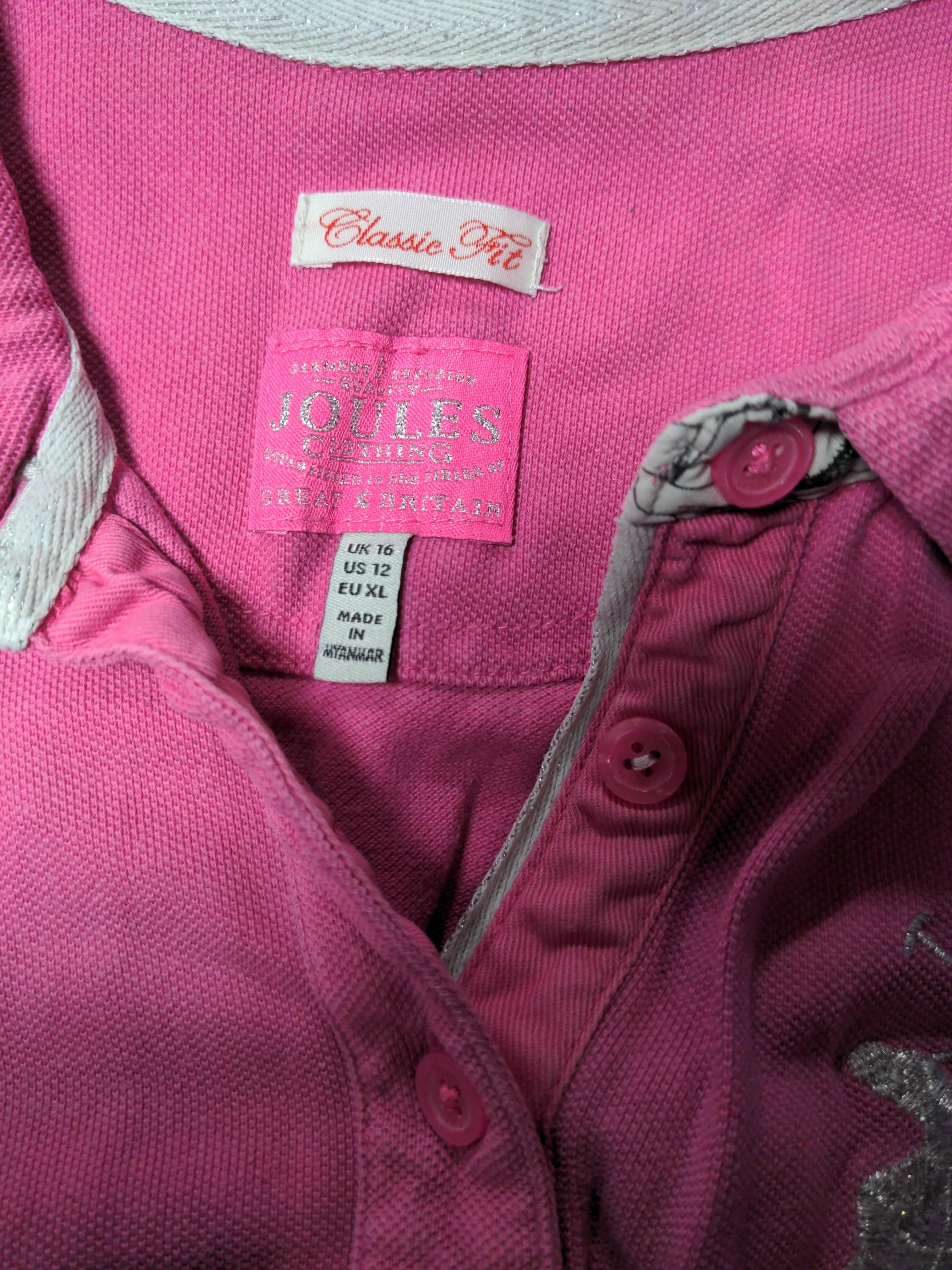 Joules Women's Polo XL Pink Graphic 100% Cotton Short Sleeve Collared Basic - Image 5