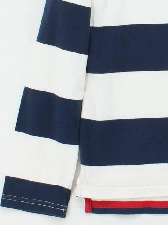 Joules Women's Polo XS Blue Striped 100% Cotton Long Sleeve Round Neck Basic - Image 4