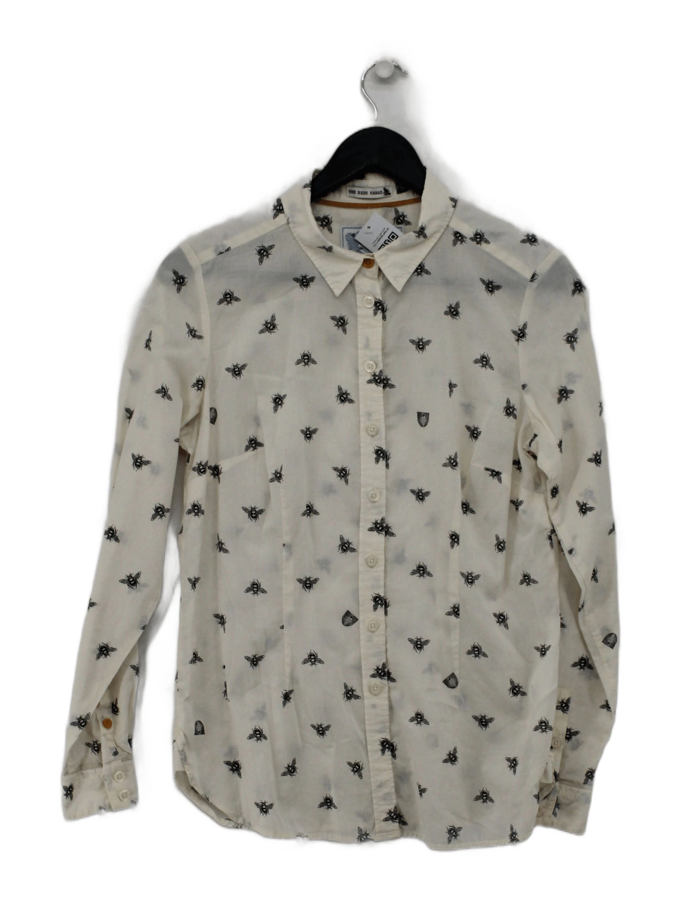 Joules Women's Shirt UK 10 Cream Graphic 100% Cotton Long Sleeve Collared Basic