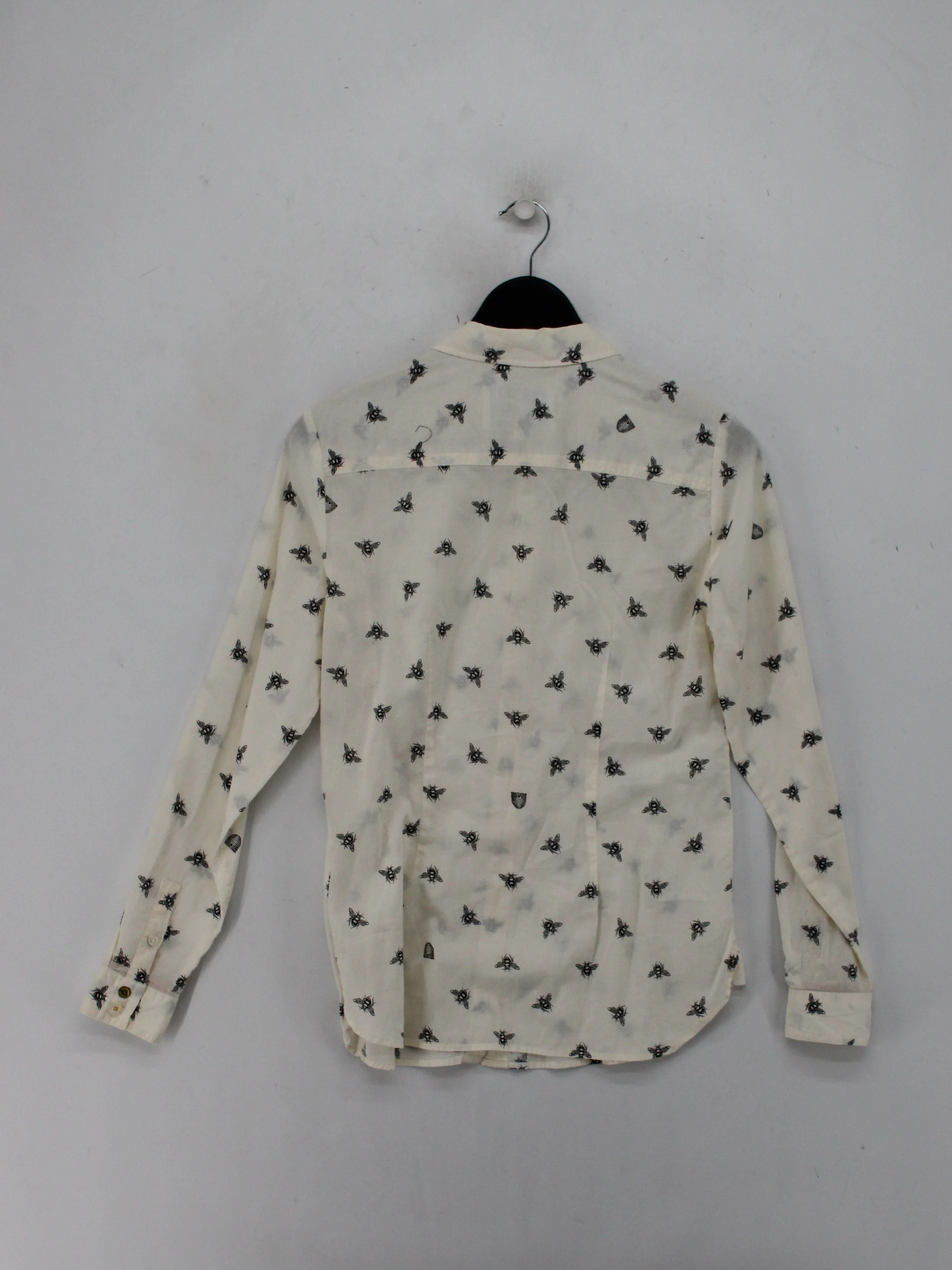 Joules Women's Shirt UK 10 Cream Graphic 100% Cotton Long Sleeve Collared Basic - Image 2