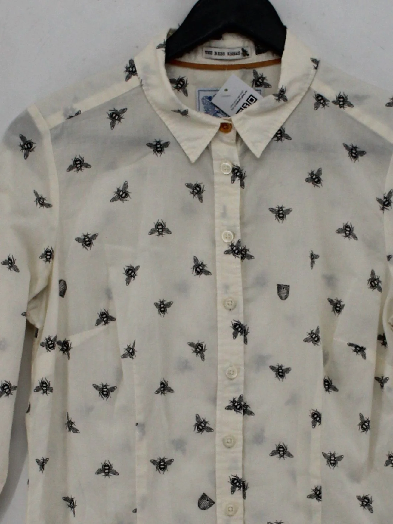 Joules Women's Shirt UK 10 Cream Graphic 100% Cotton Long Sleeve Collared Basic - Image 3