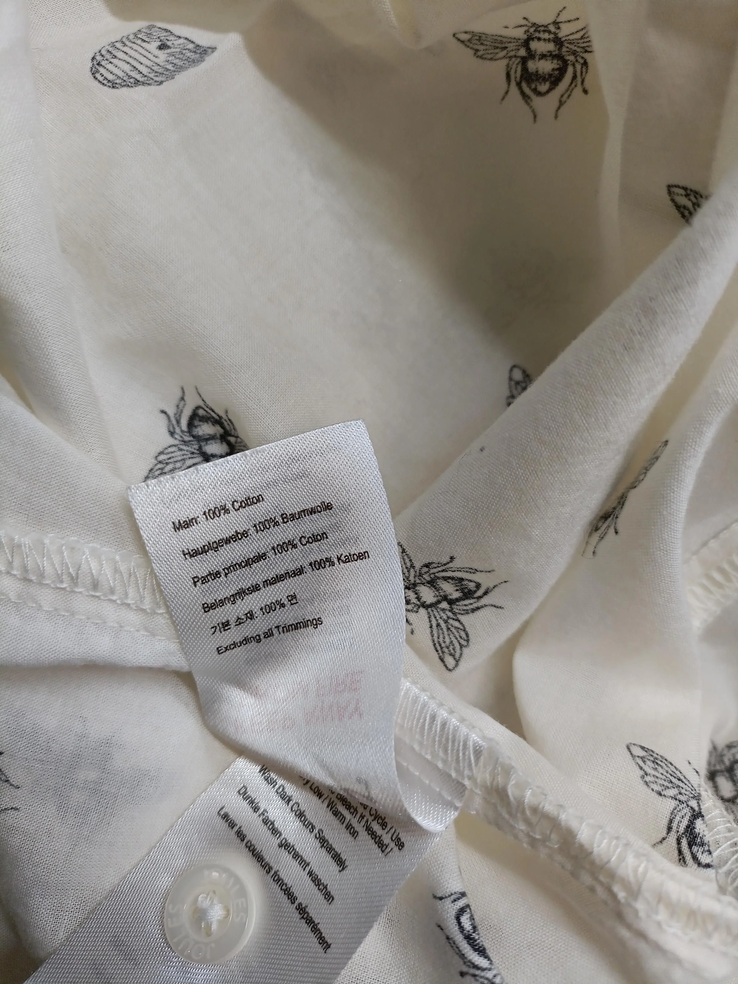 Joules Women's Shirt UK 10 Cream Graphic 100% Cotton Long Sleeve Collared Basic - Image 6