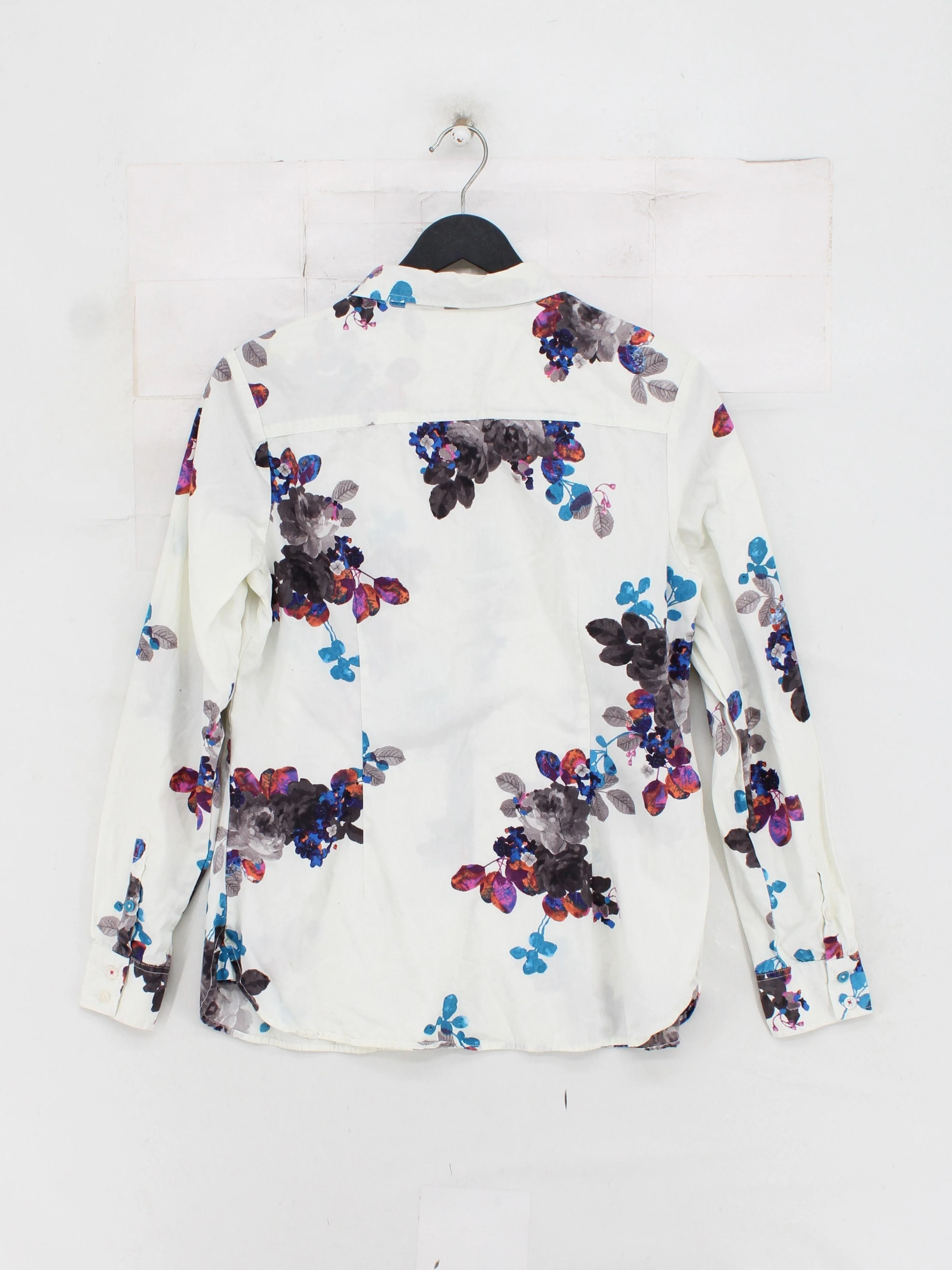 Joules Women's Shirt UK 12 White Floral 100% Cotton Long Sleeve Collared Basic - Image 2