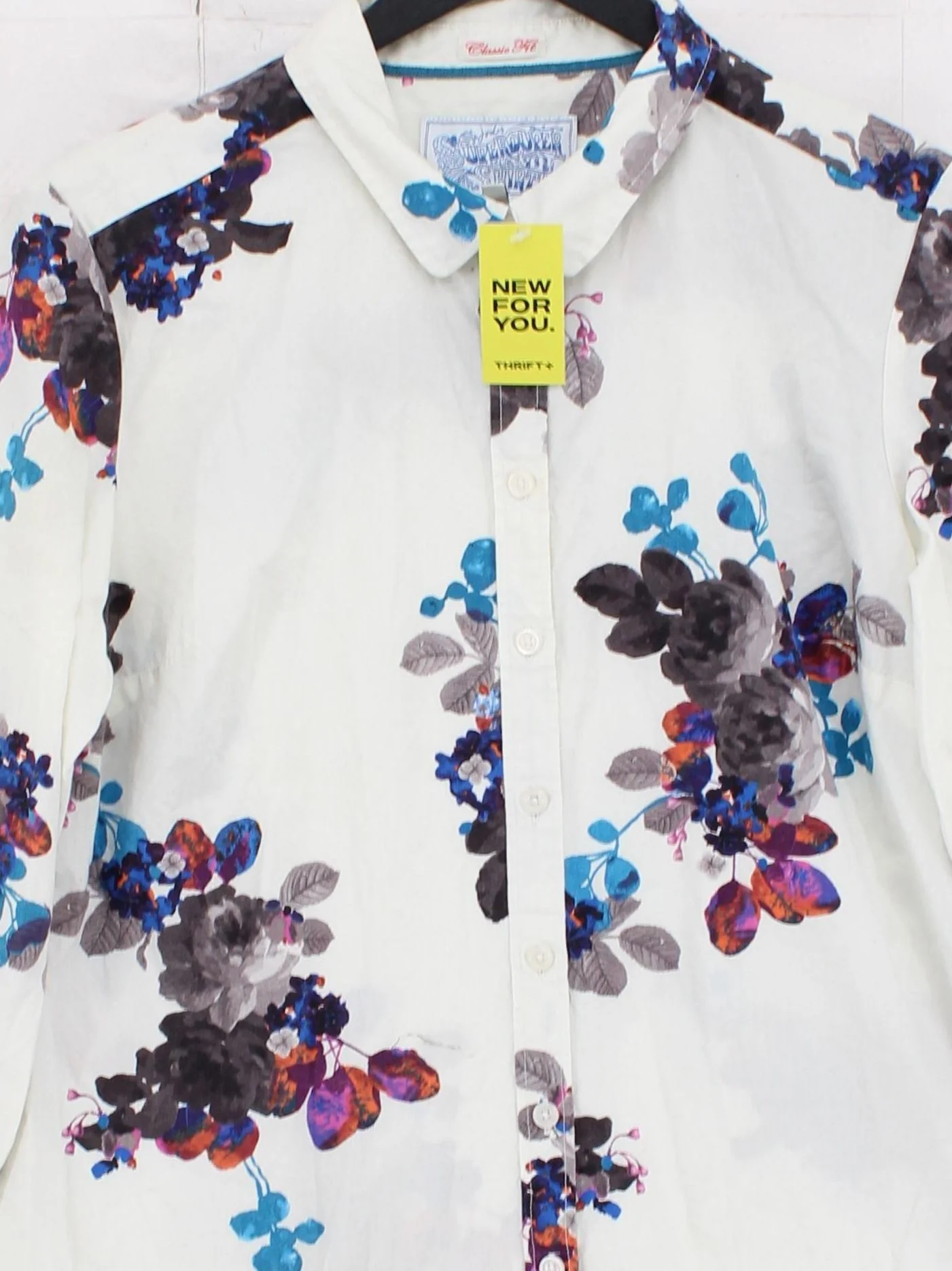 Joules Women's Shirt UK 12 White Floral 100% Cotton Long Sleeve Collared Basic - Image 3