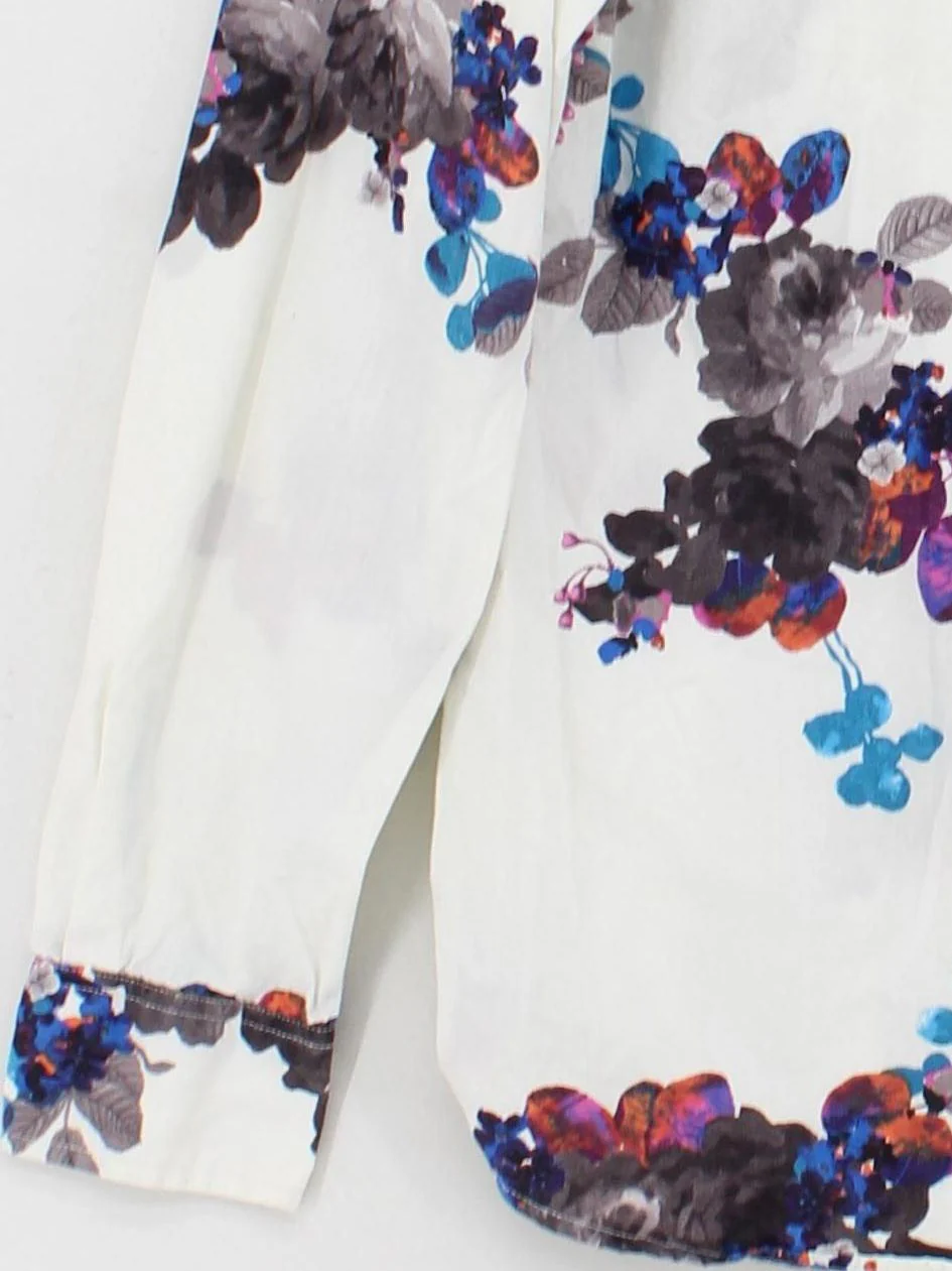 Joules Women's Shirt UK 12 White Floral 100% Cotton Long Sleeve Collared Basic - Image 4