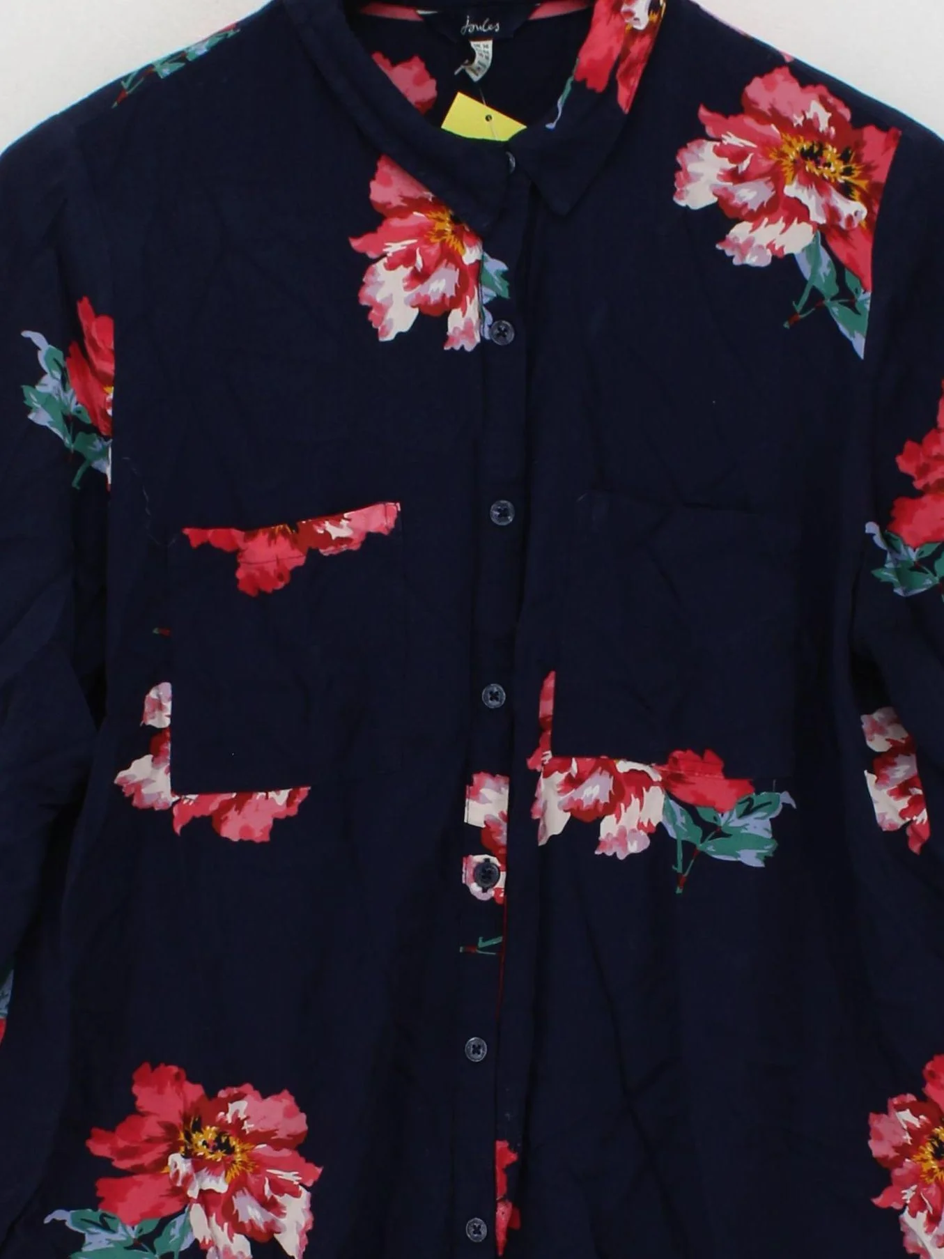 Joules Women's Shirt UK 14 Blue Floral 100% Viscose Long Sleeve Collared Basic - Image 3