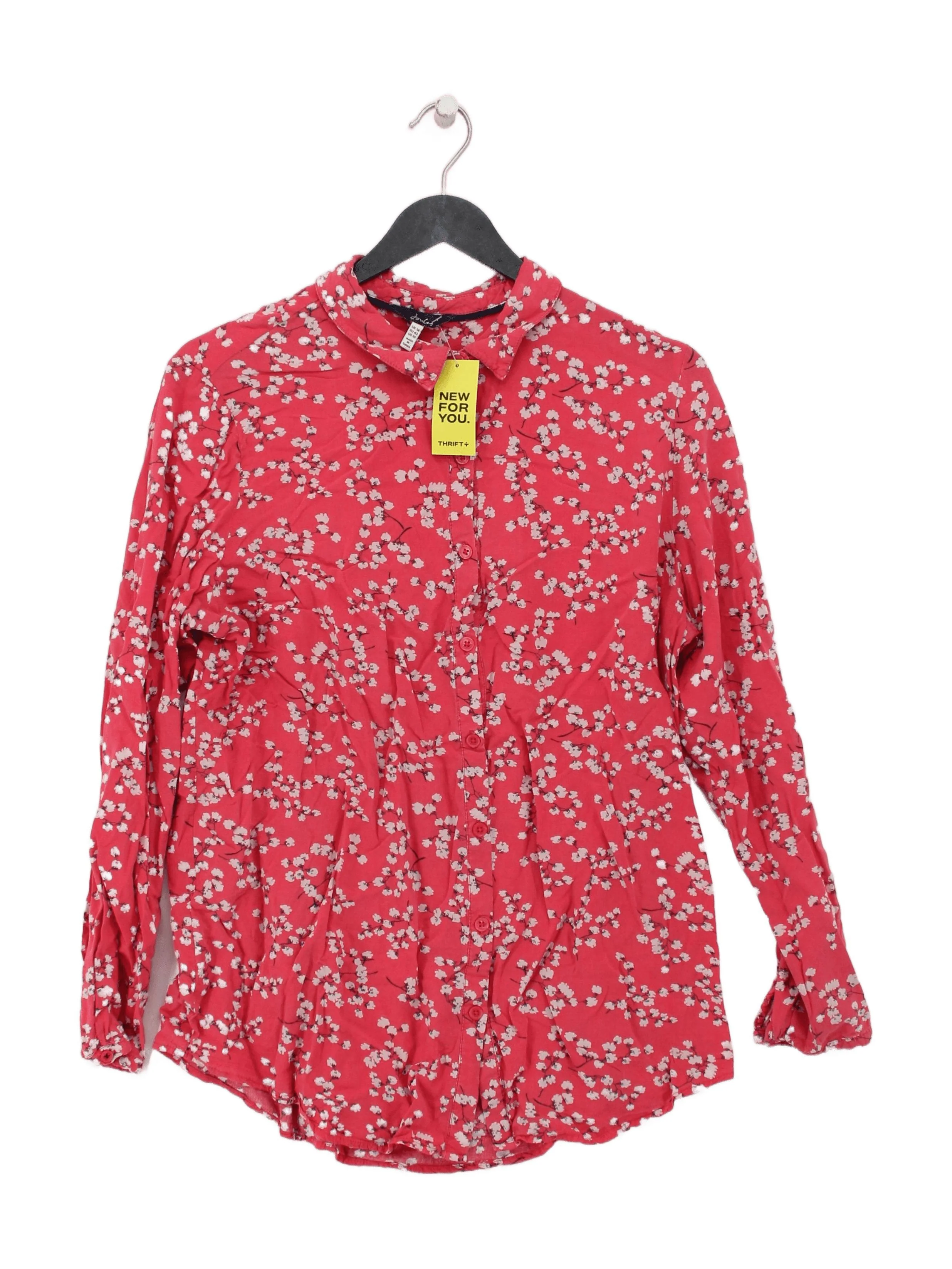 Joules Women's Shirt UK 14 Red Floral 100% Viscose Long Sleeve Collared Basic