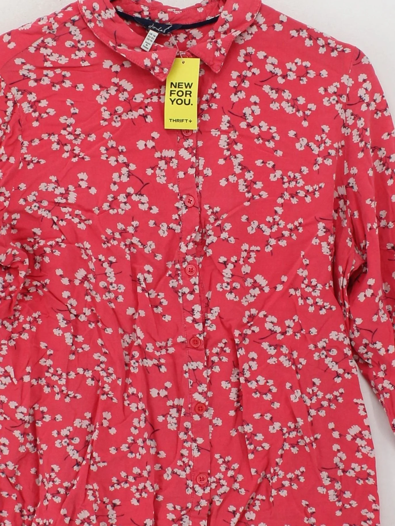 Joules Women's Shirt UK 14 Red Floral 100% Viscose Long Sleeve Collared Basic - Image 3