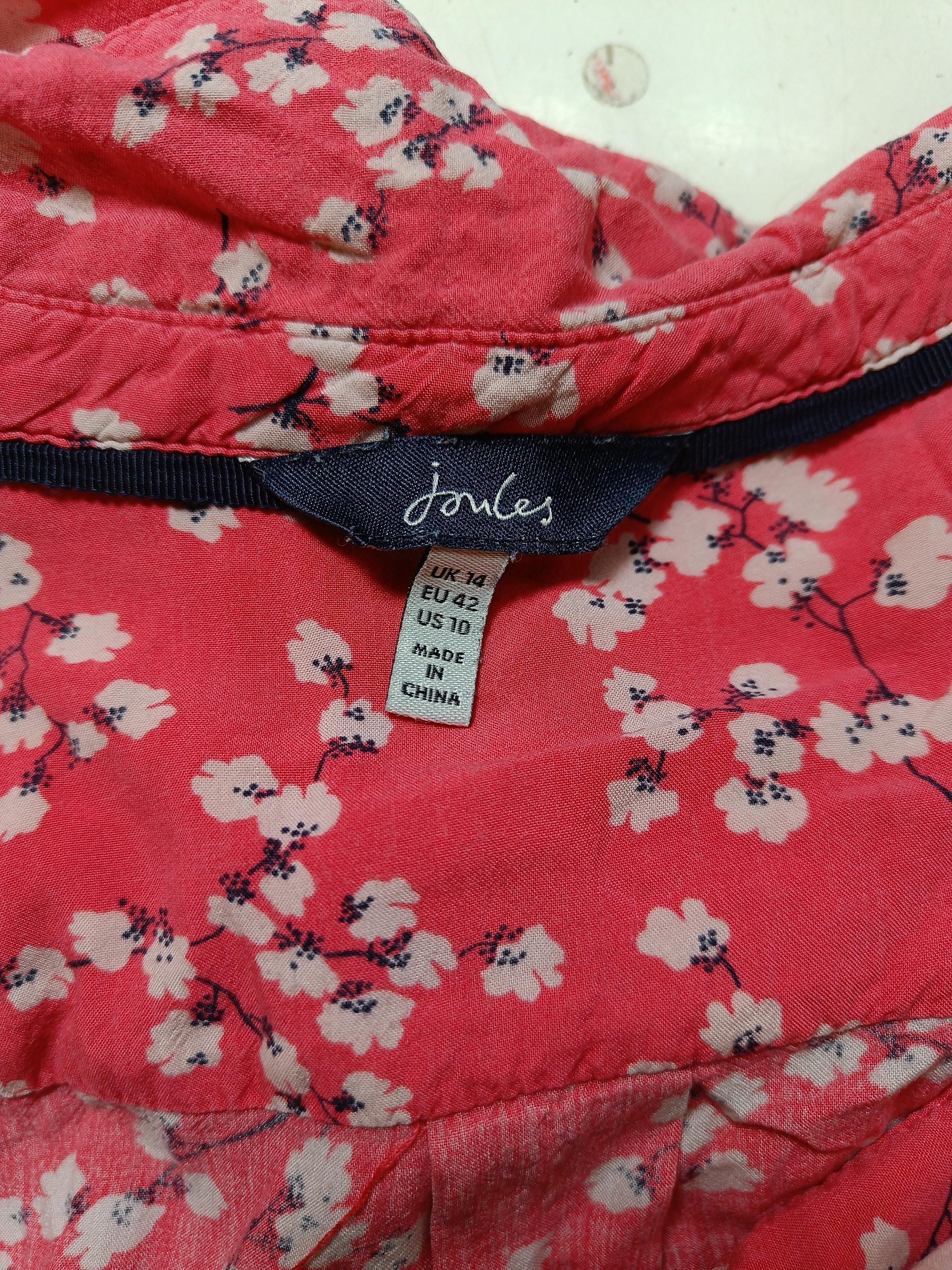 Joules Women's Shirt UK 14 Red Floral 100% Viscose Long Sleeve Collared Basic - Image 5