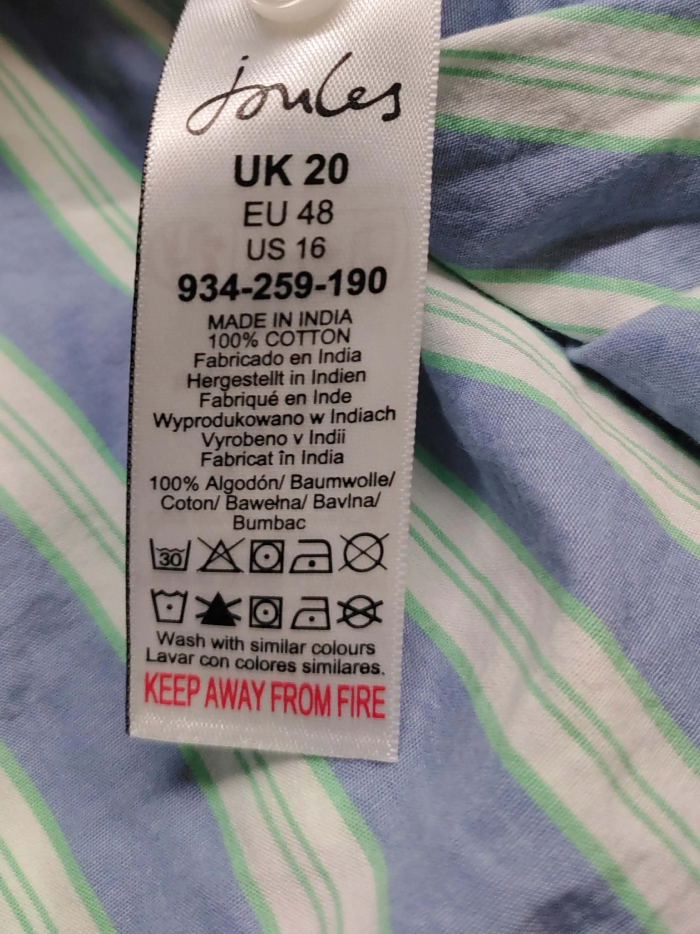 Joules Women's Shirt UK 20 Multi Striped 100% Cotton Long Sleeve Collared Basic - Image 6