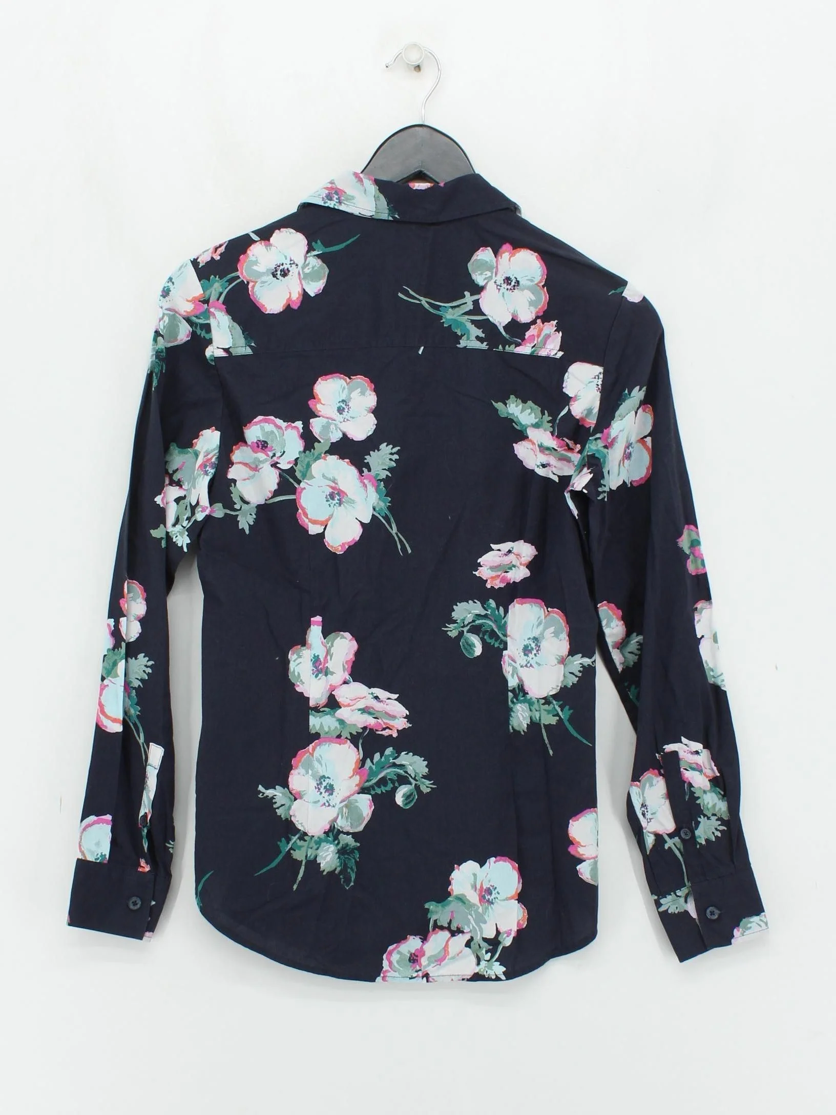 Joules Women's Shirt UK 6 Blue Floral 100% Cotton Long Sleeve Collared Basic - Image 2