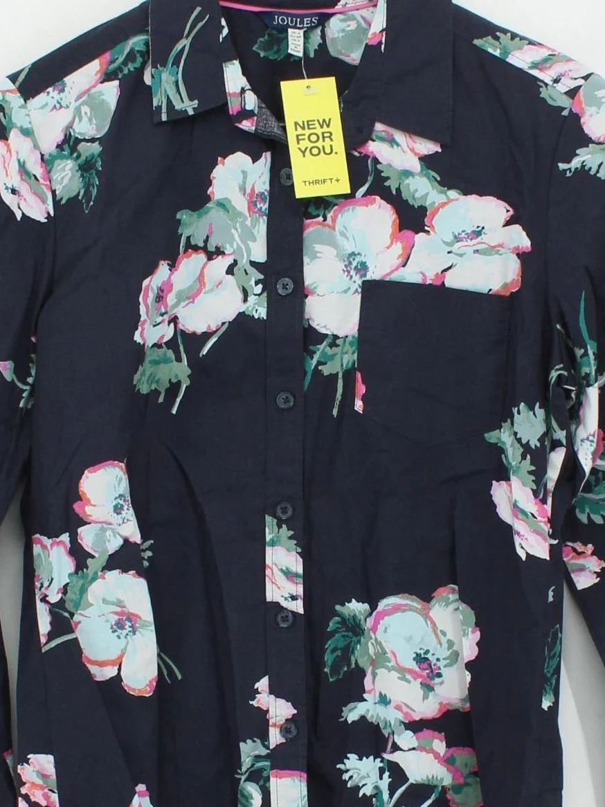 Joules Women's Shirt UK 6 Blue Floral 100% Cotton Long Sleeve Collared Basic - Image 3