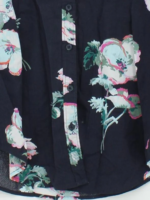 Joules Women's Shirt UK 6 Blue Floral 100% Cotton Long Sleeve Collared Basic - Image 4