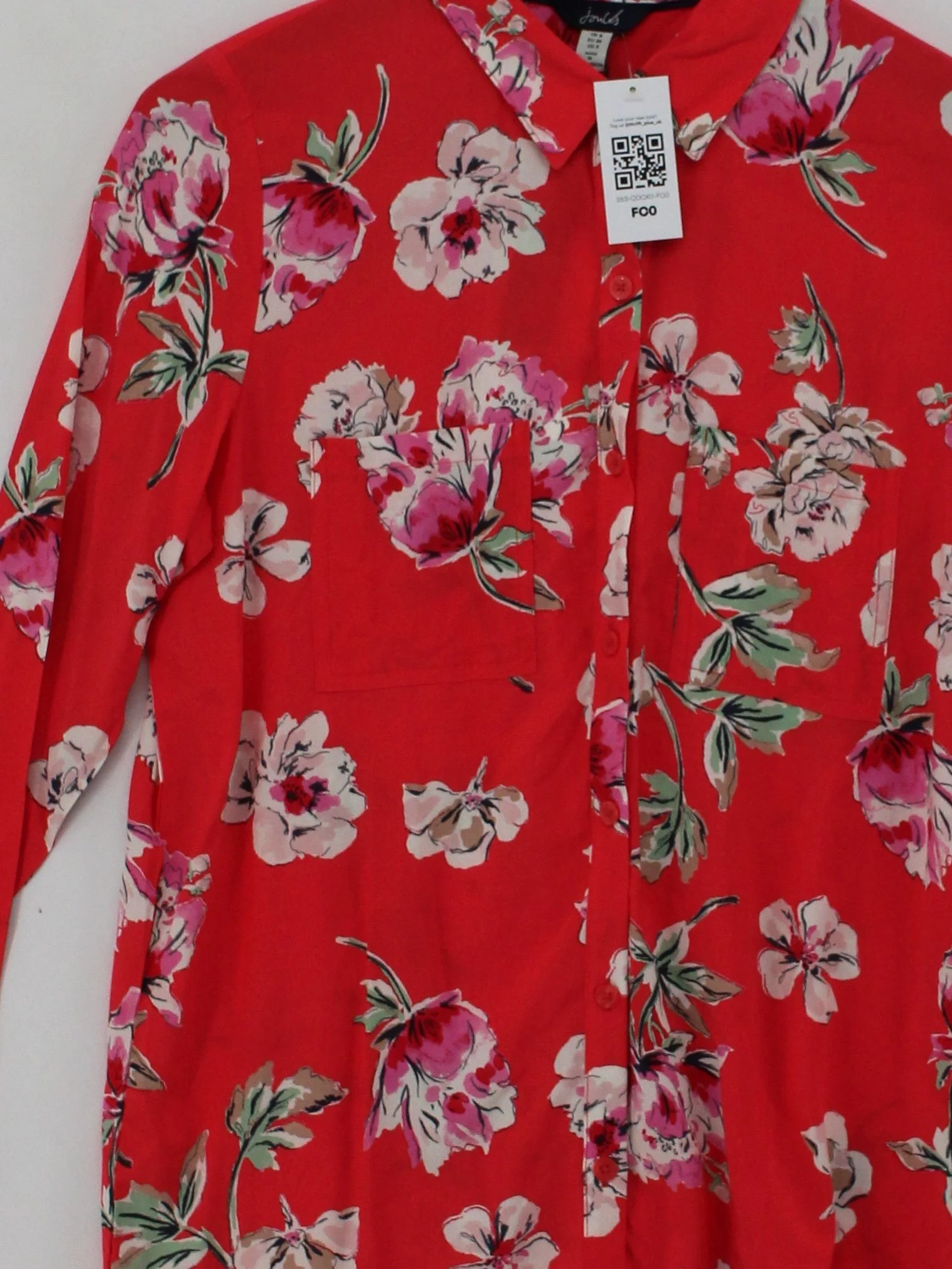 Joules Women's Shirt UK 8 Red Floral 100% Viscose Long Sleeve Collared Basic - Image 3