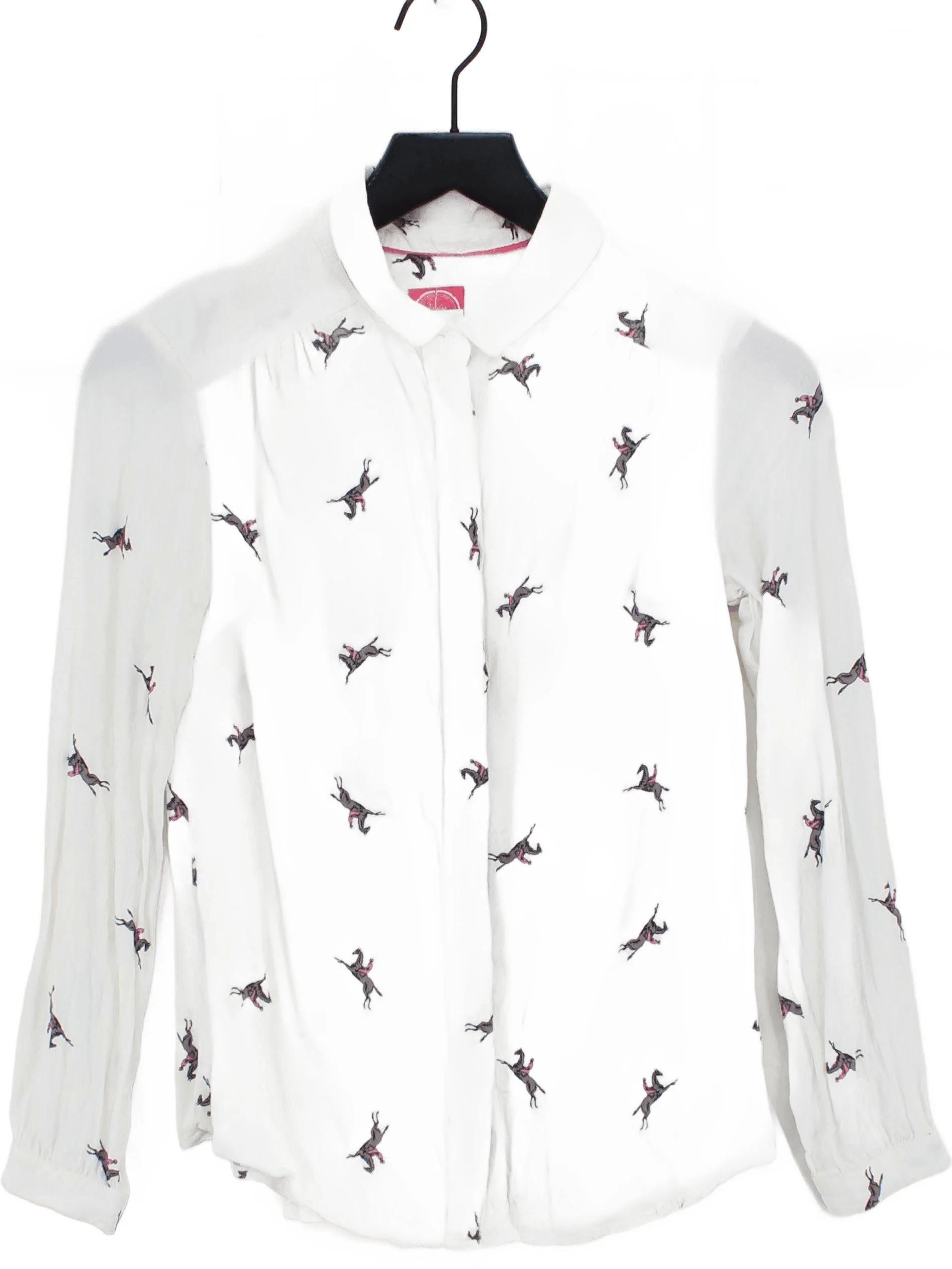 Joules Women's Shirt UK 8 White Graphic 100% Viscose Long Sleeve Collared Basic