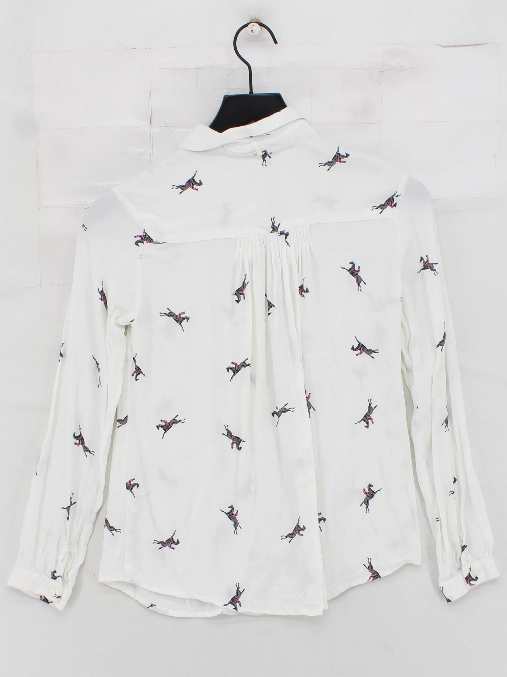Joules Women's Shirt UK 8 White Graphic 100% Viscose Long Sleeve Collared Basic - Image 2