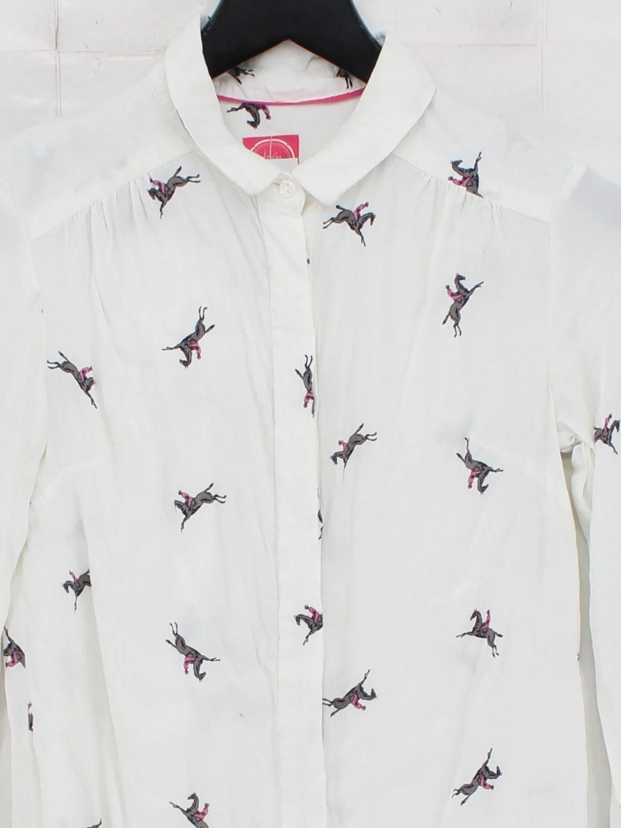 Joules Women's Shirt UK 8 White Graphic 100% Viscose Long Sleeve Collared Basic - Image 3
