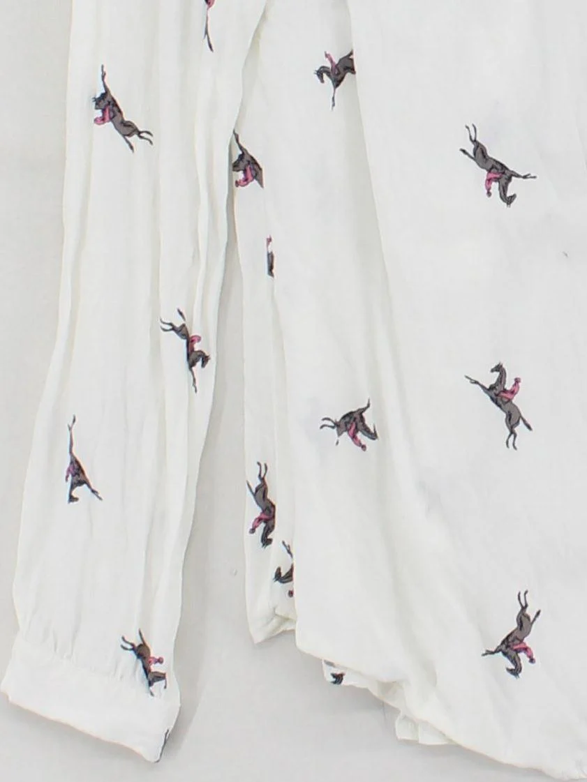 Joules Women's Shirt UK 8 White Graphic 100% Viscose Long Sleeve Collared Basic - Image 4