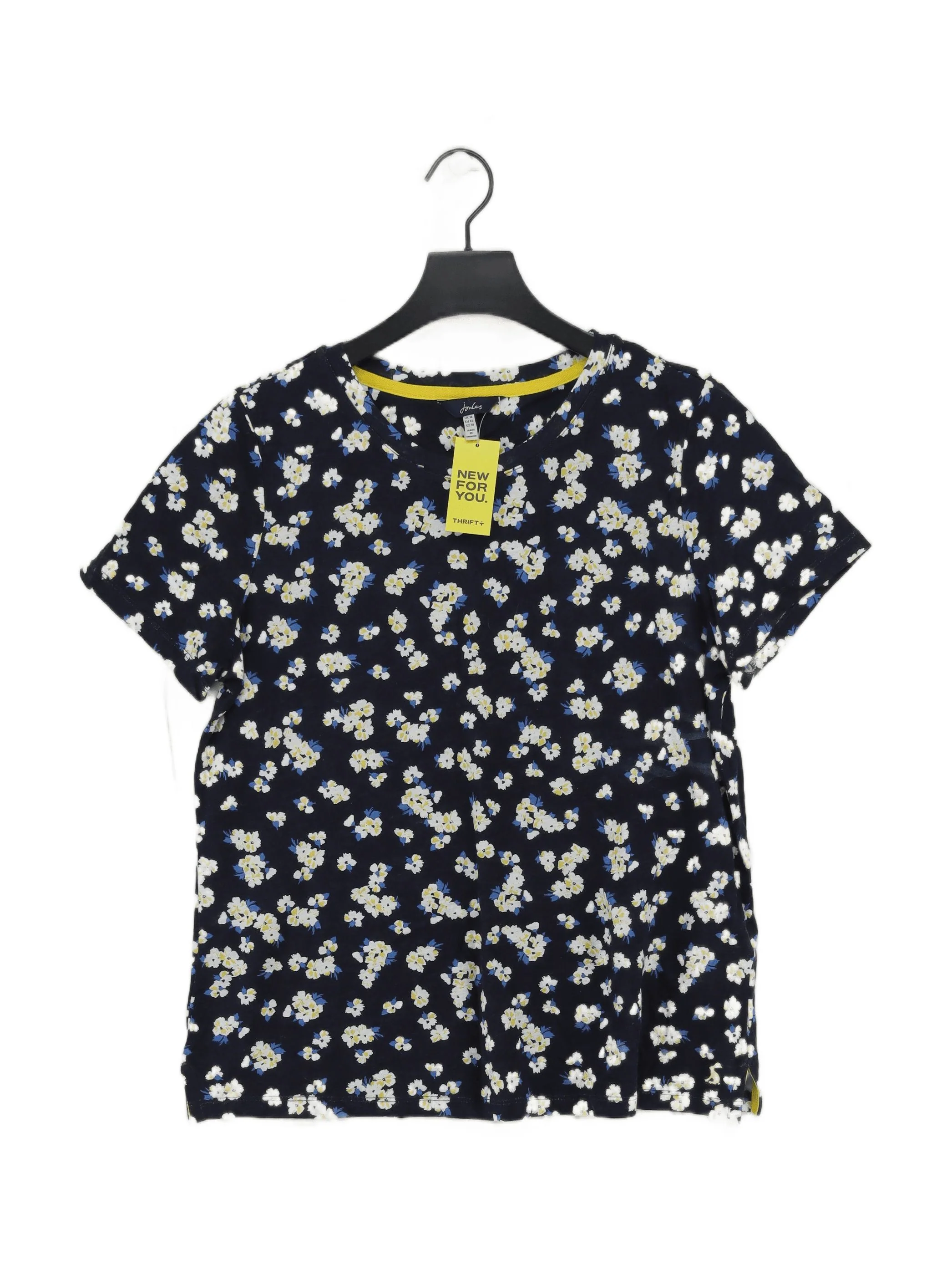Joules Women's T-Shirt L Blue Floral 100% Cotton Short Sleeve Round Neck Basic