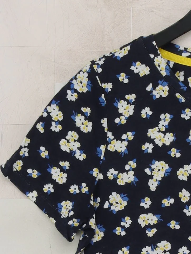 Joules Women's T-Shirt L Blue Floral 100% Cotton Short Sleeve Round Neck Basic - Image 4