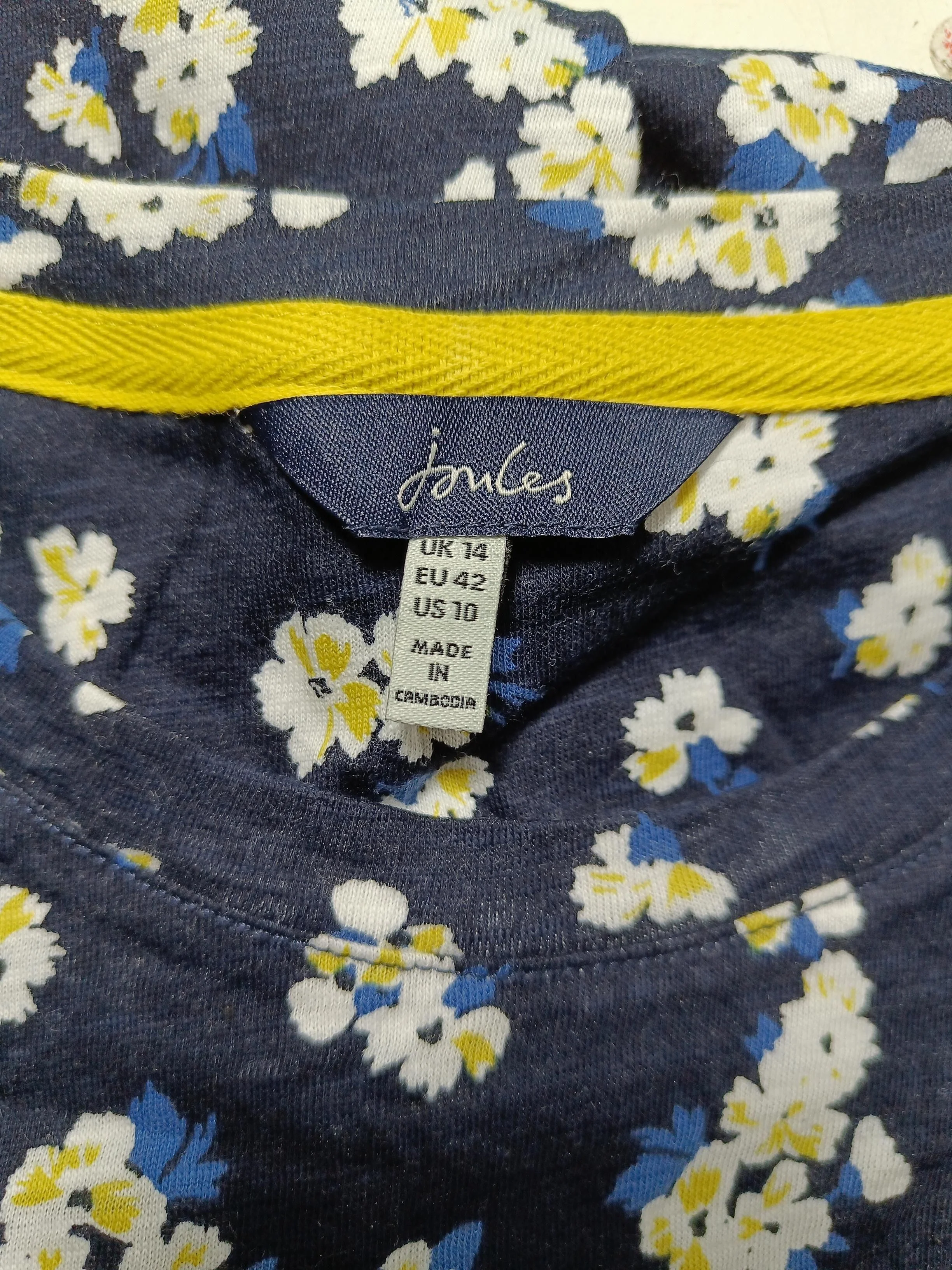 Joules Women's T-Shirt L Blue Floral 100% Cotton Short Sleeve Round Neck Basic - Image 6