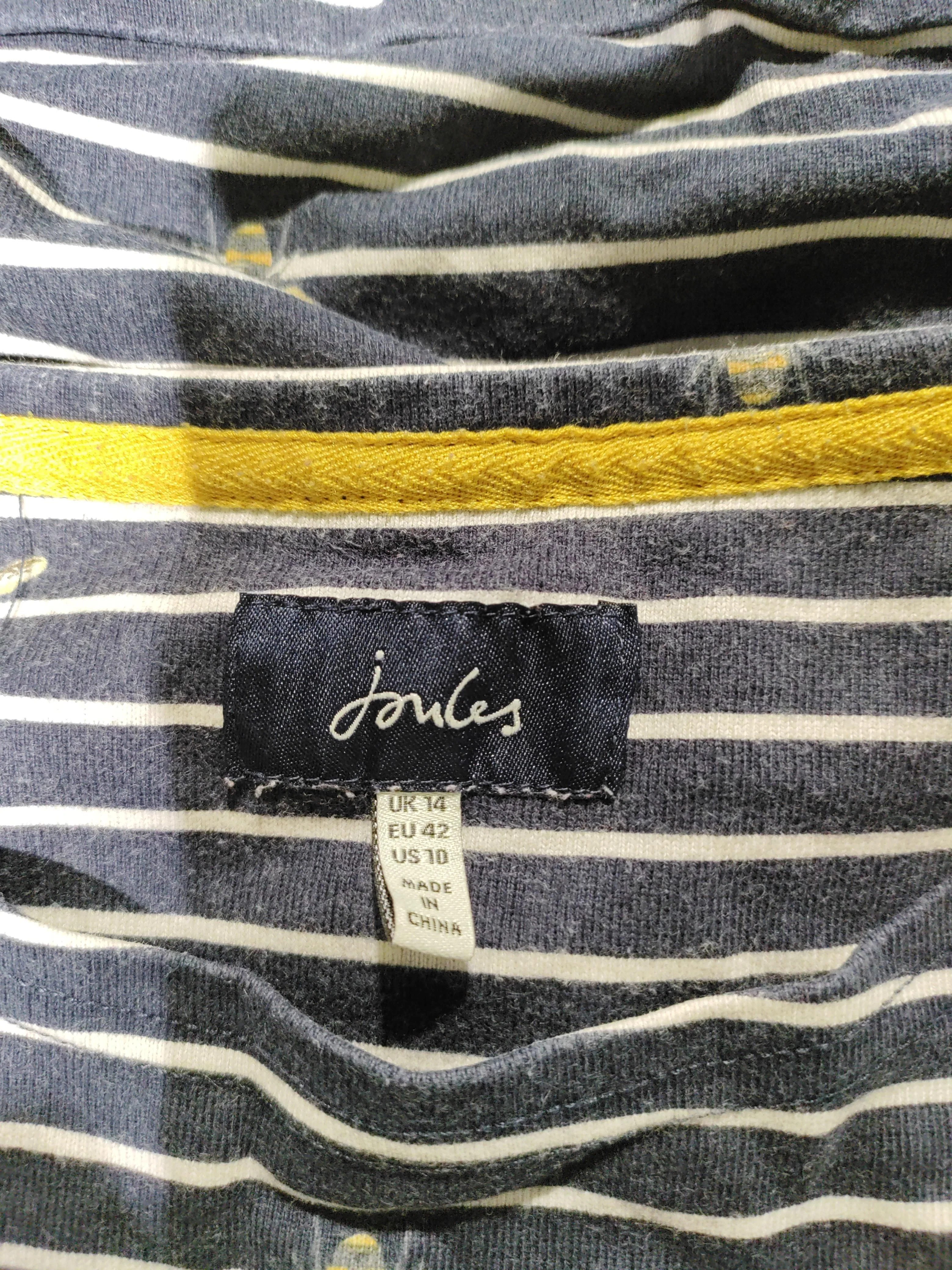 Joules Women's T-Shirt L Blue Striped 100% Cotton Short Sleeve Round Neck Basic - Image 7