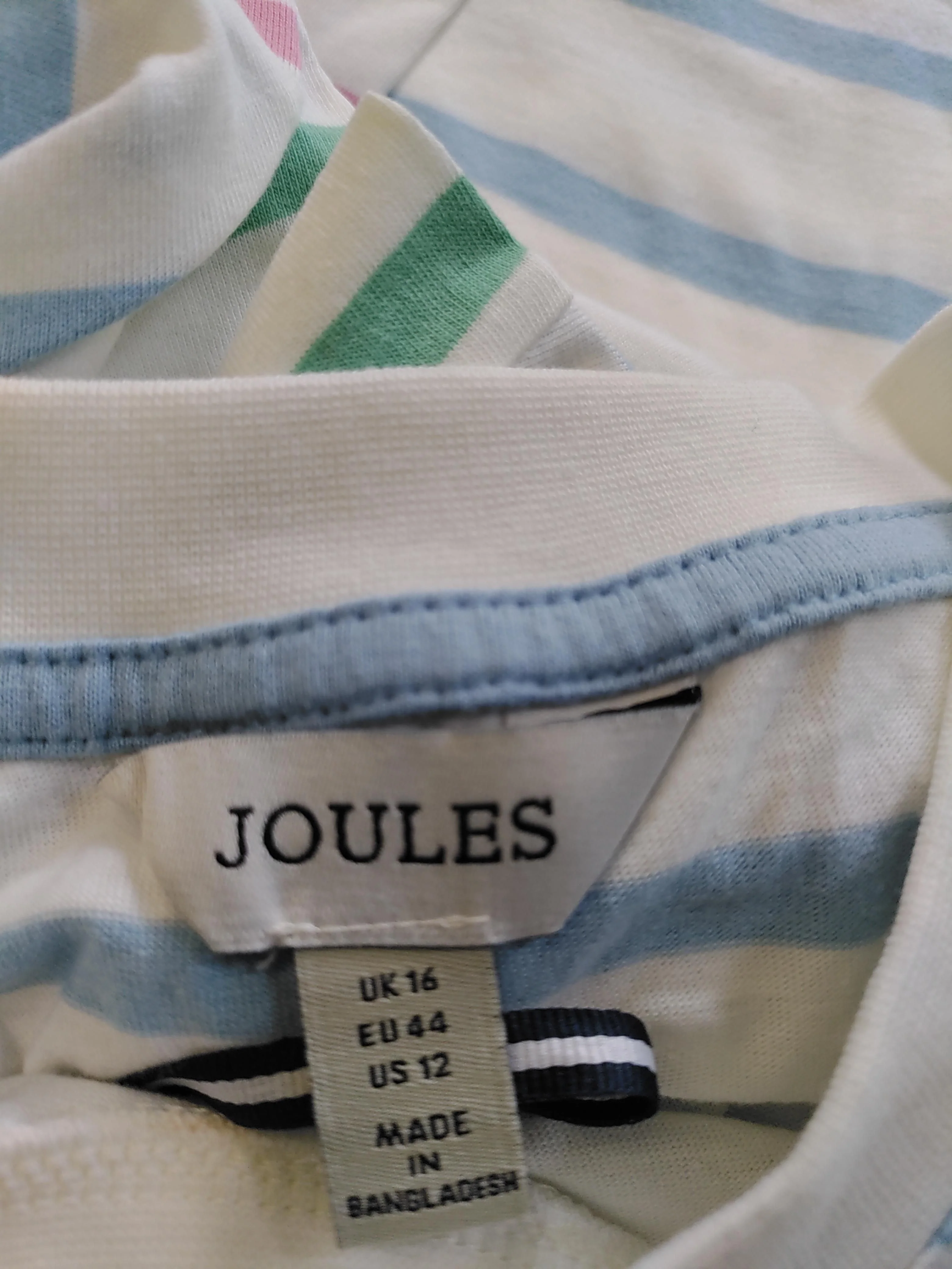 Joules Women's T-Shirt L Multi Striped 100% Cotton Short Sleeve Round Neck Basic - Image 6