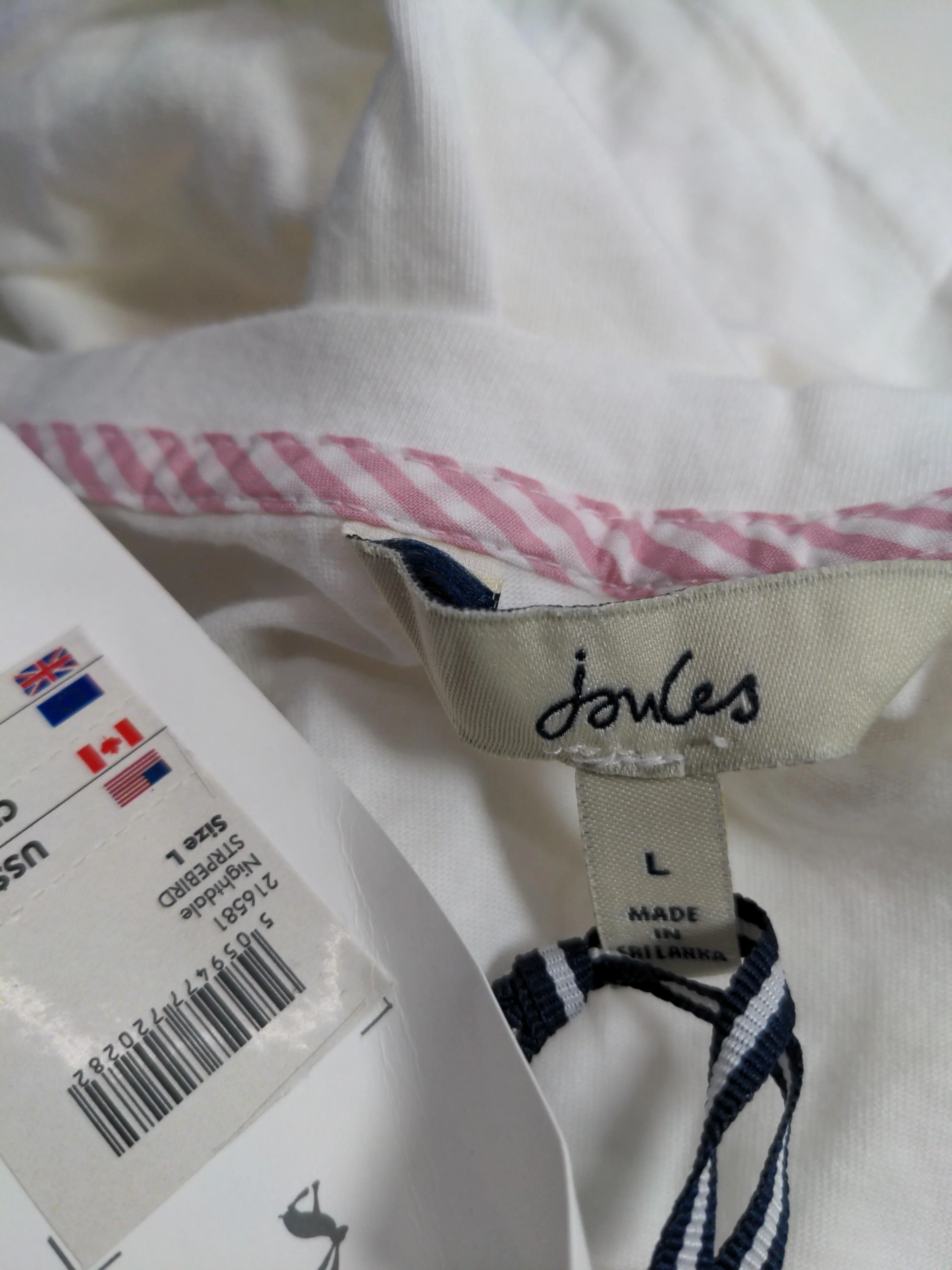 Joules Women's T-Shirt L White 100% Cotton Basic New with tags - Image 5
