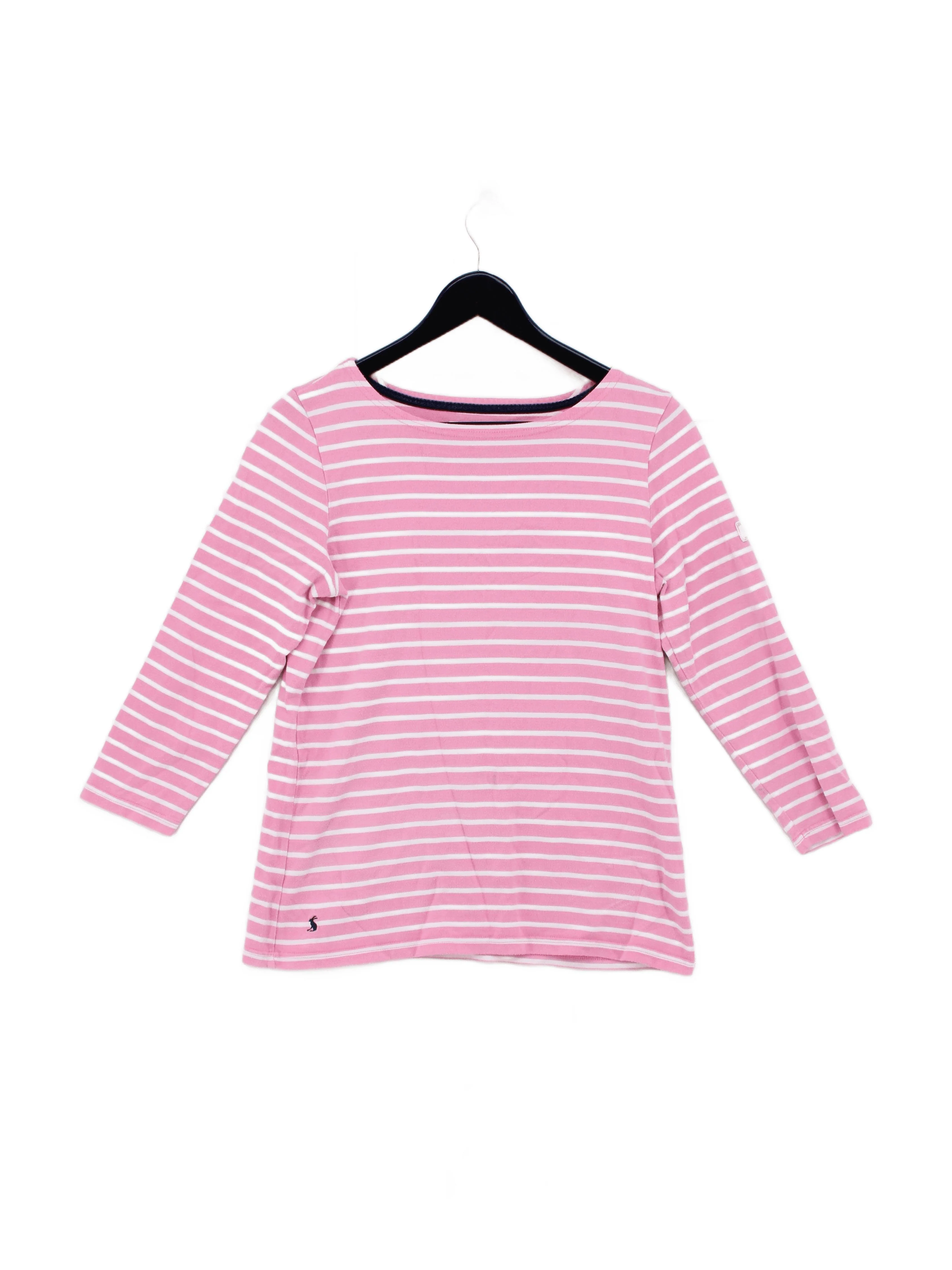 Joules Women's T-Shirt M Pink Striped 100% Cotton Short Sleeve Round Neck Basic