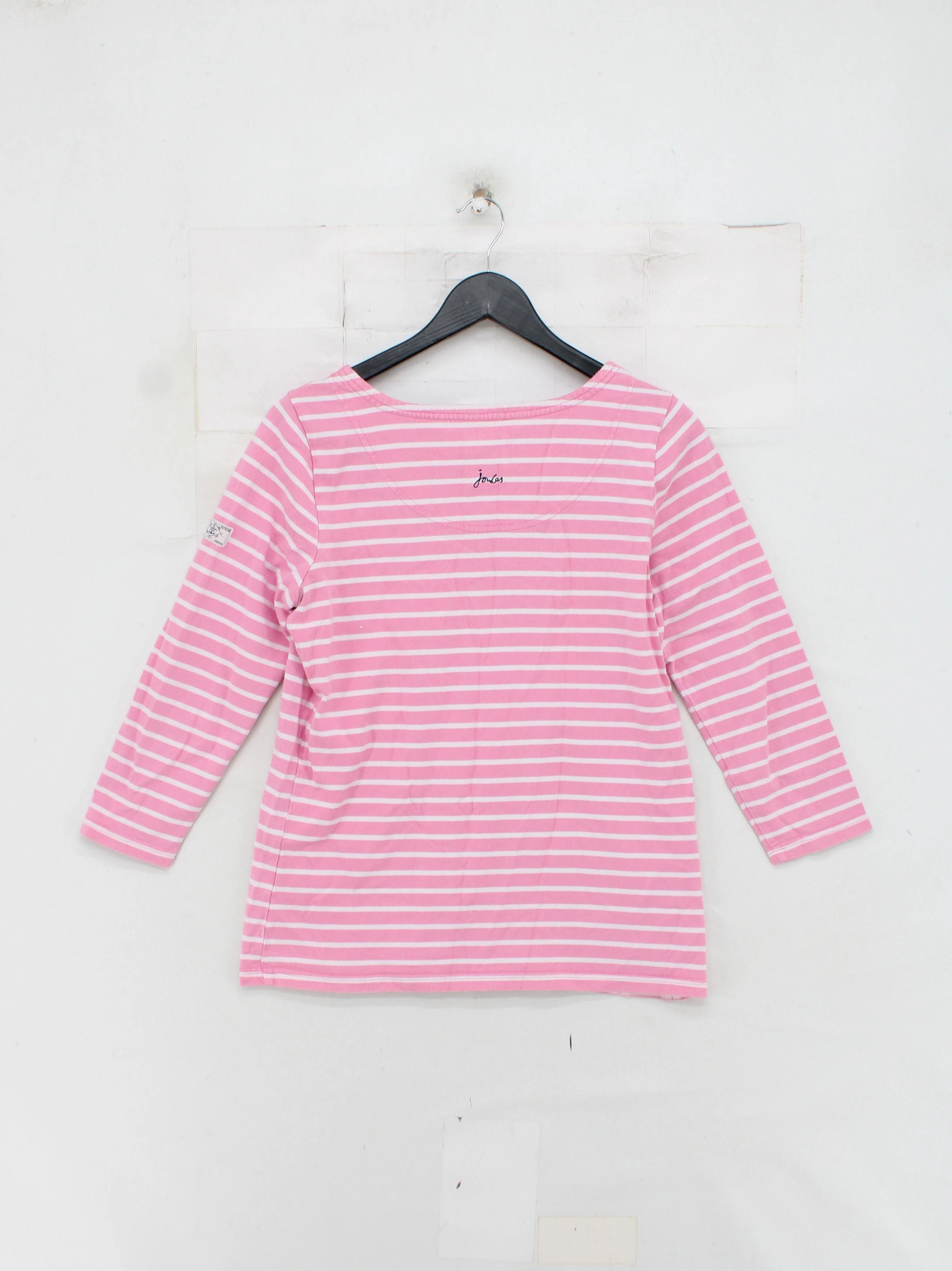 Joules Women's T-Shirt M Pink Striped 100% Cotton Short Sleeve Round Neck Basic - Image 2