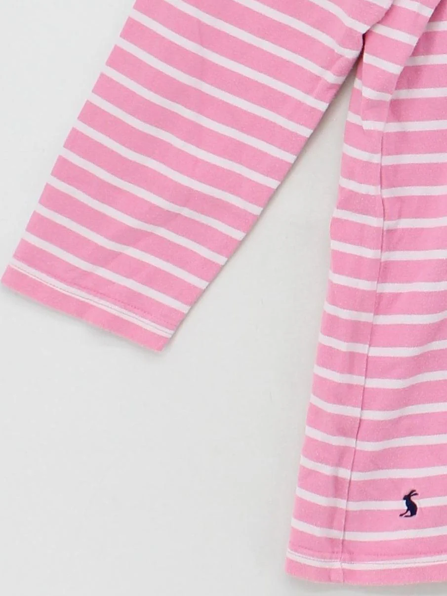Joules Women's T-Shirt M Pink Striped 100% Cotton Short Sleeve Round Neck Basic - Image 4