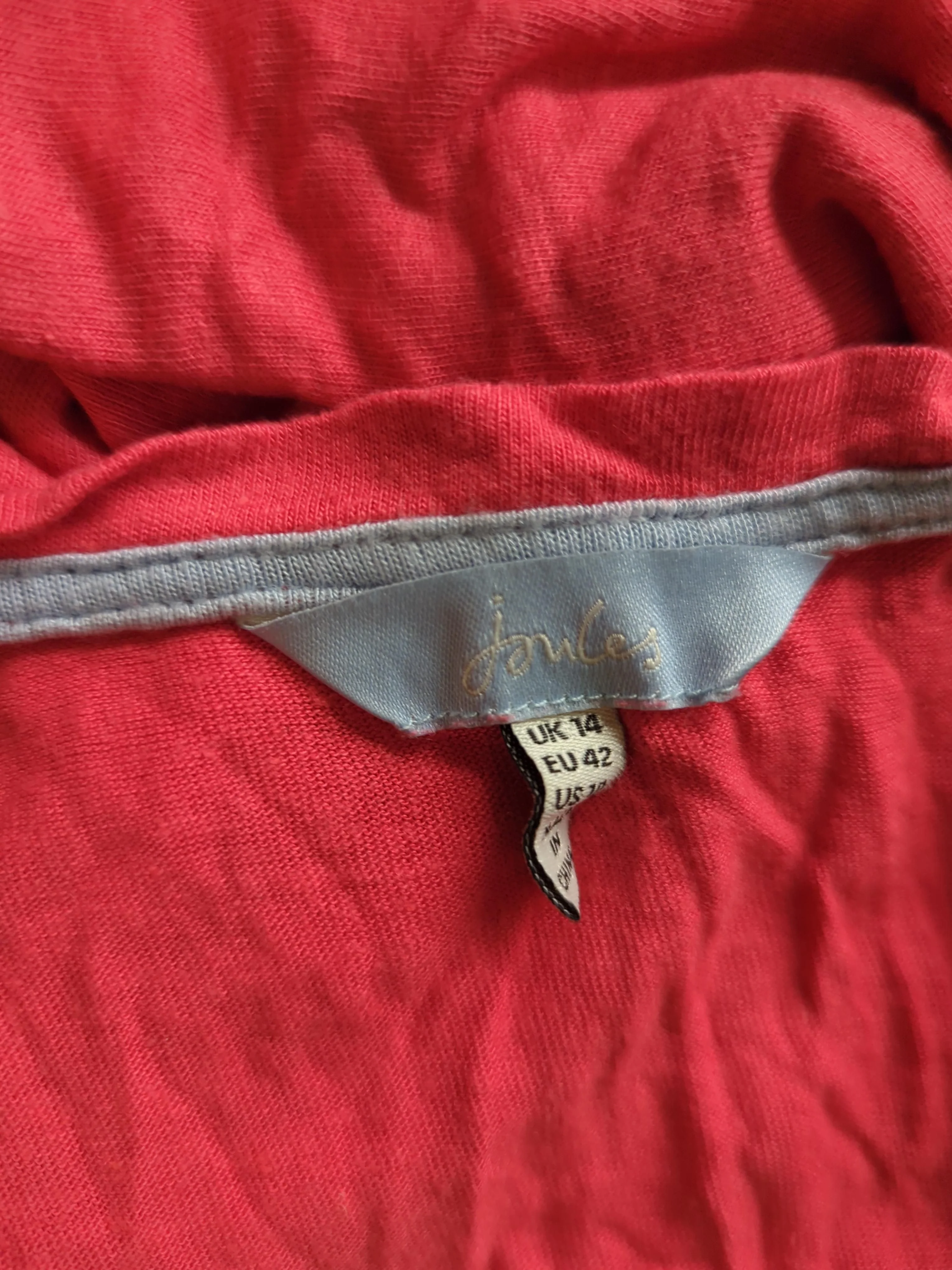 Joules Women's T-Shirt UK 14 Red Viscose with Linen Sleeveless Round Neck Basic - Image 5