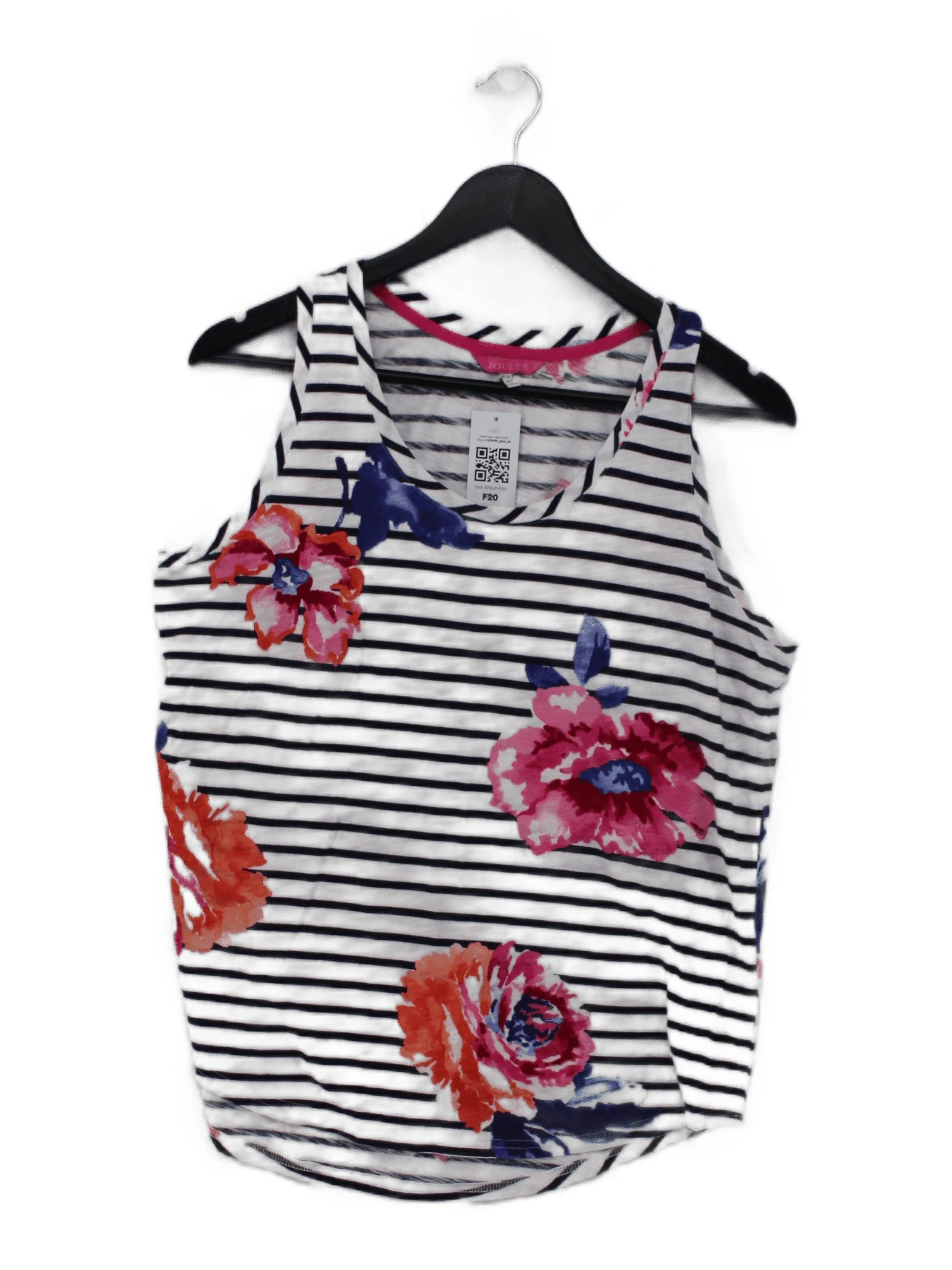 Joules Women's T-Shirt UK 14 White Floral 100% Cotton Sleeveless Basic